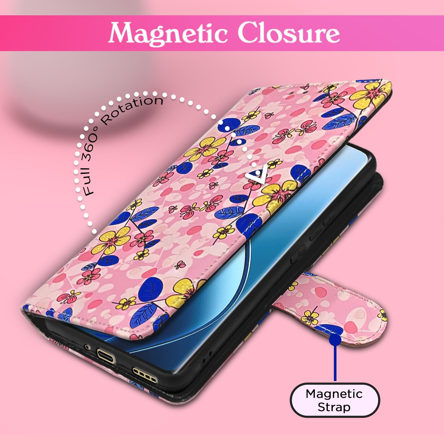 Pikkme Realme 12 Pro/12 Pro Plus 5G pink flower mobile flip cover – photo 6