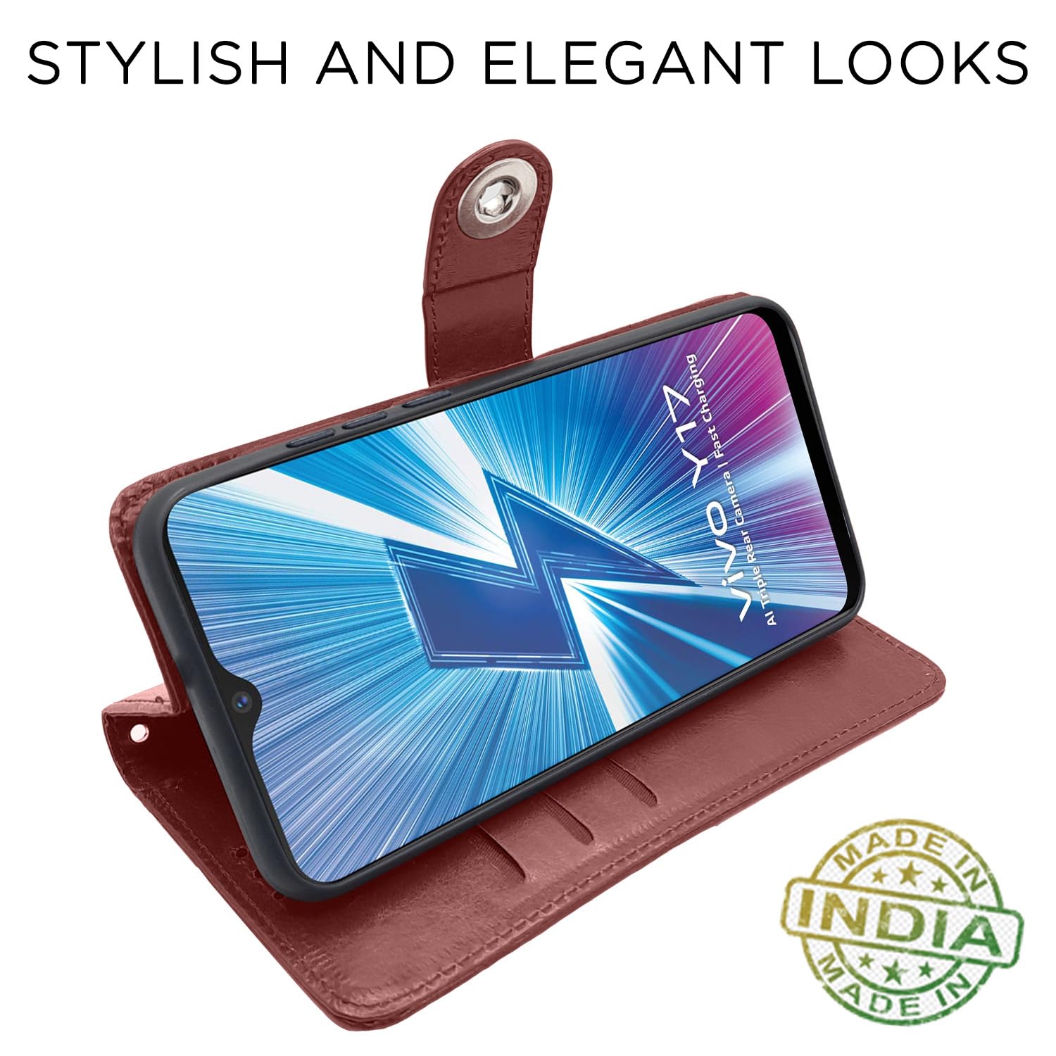 Button brown Wallet wallet flip cover for Vivo Y12/Y15/Y17/U10 – Pikkme – photo 5