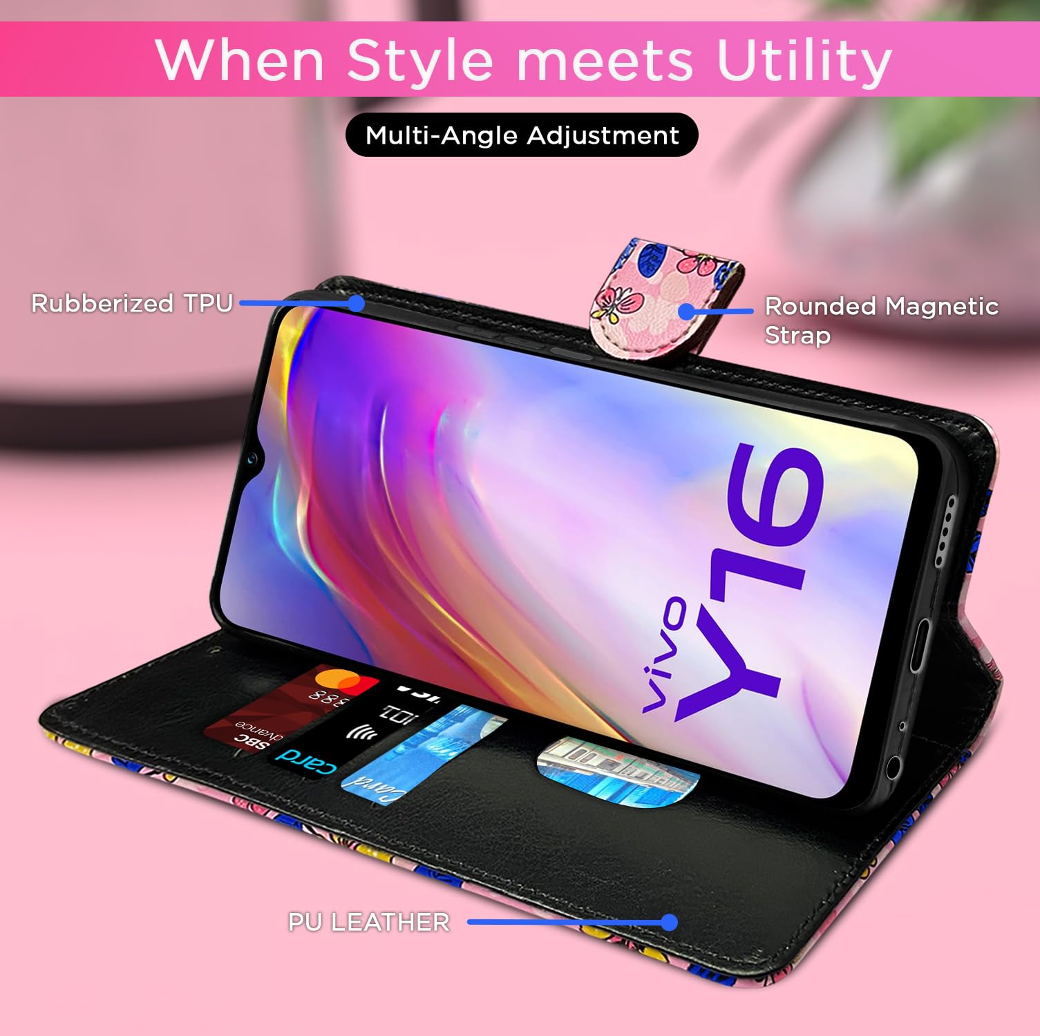 Pink flower flip case for Vivo Y16 – Pikkme – photo 5