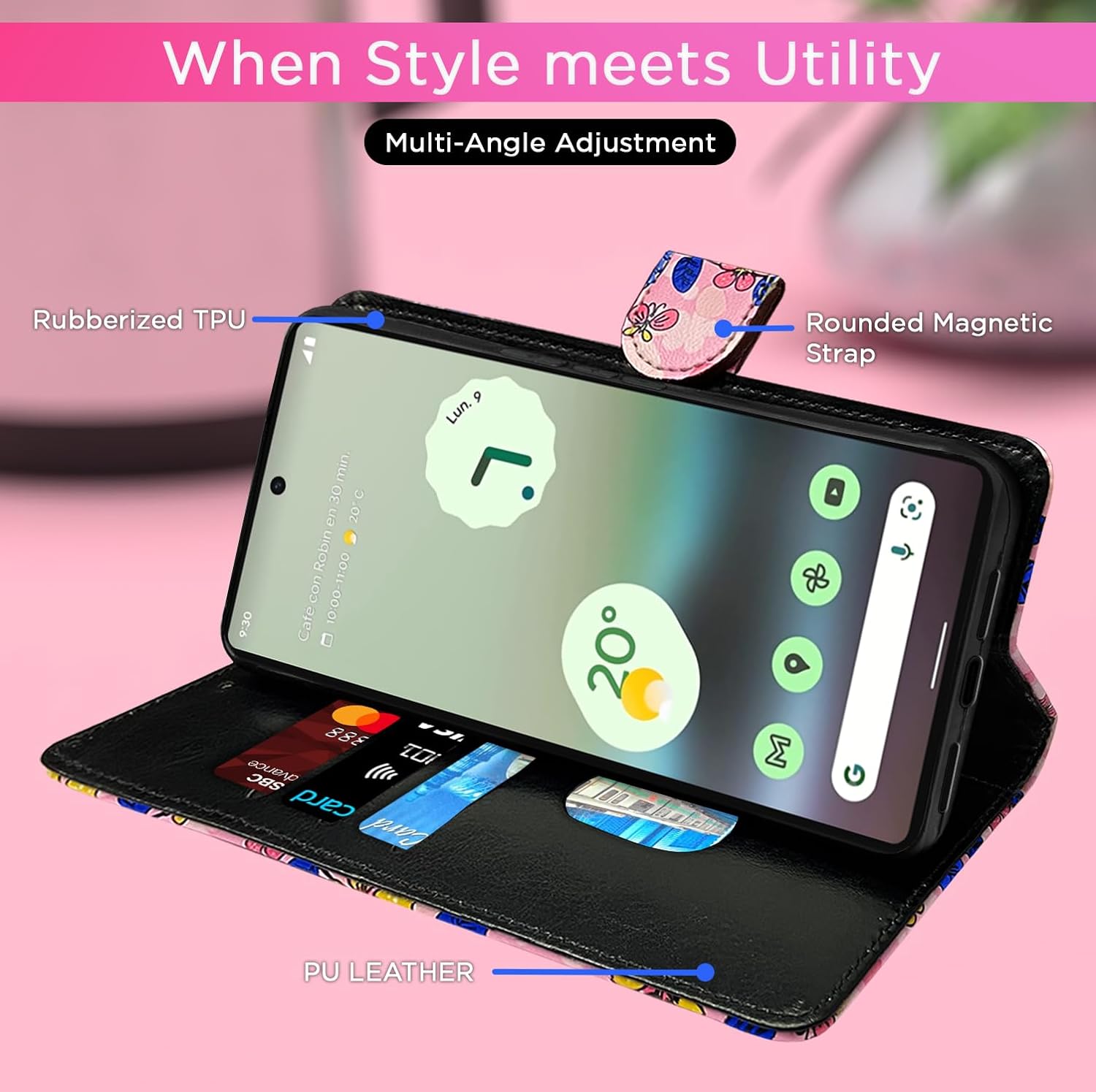 Pikkme Google Pixel 6A Flower Flip Cover (Pink)