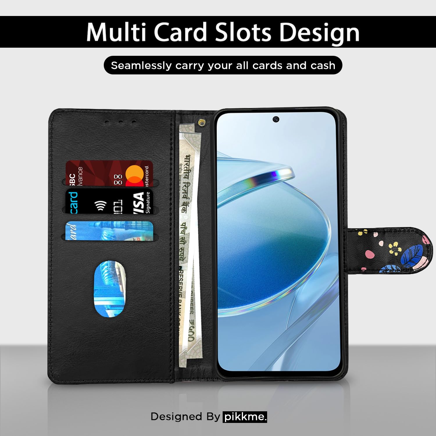 Pikkme black flower flip cover for Redmi 12 4G – photo 2