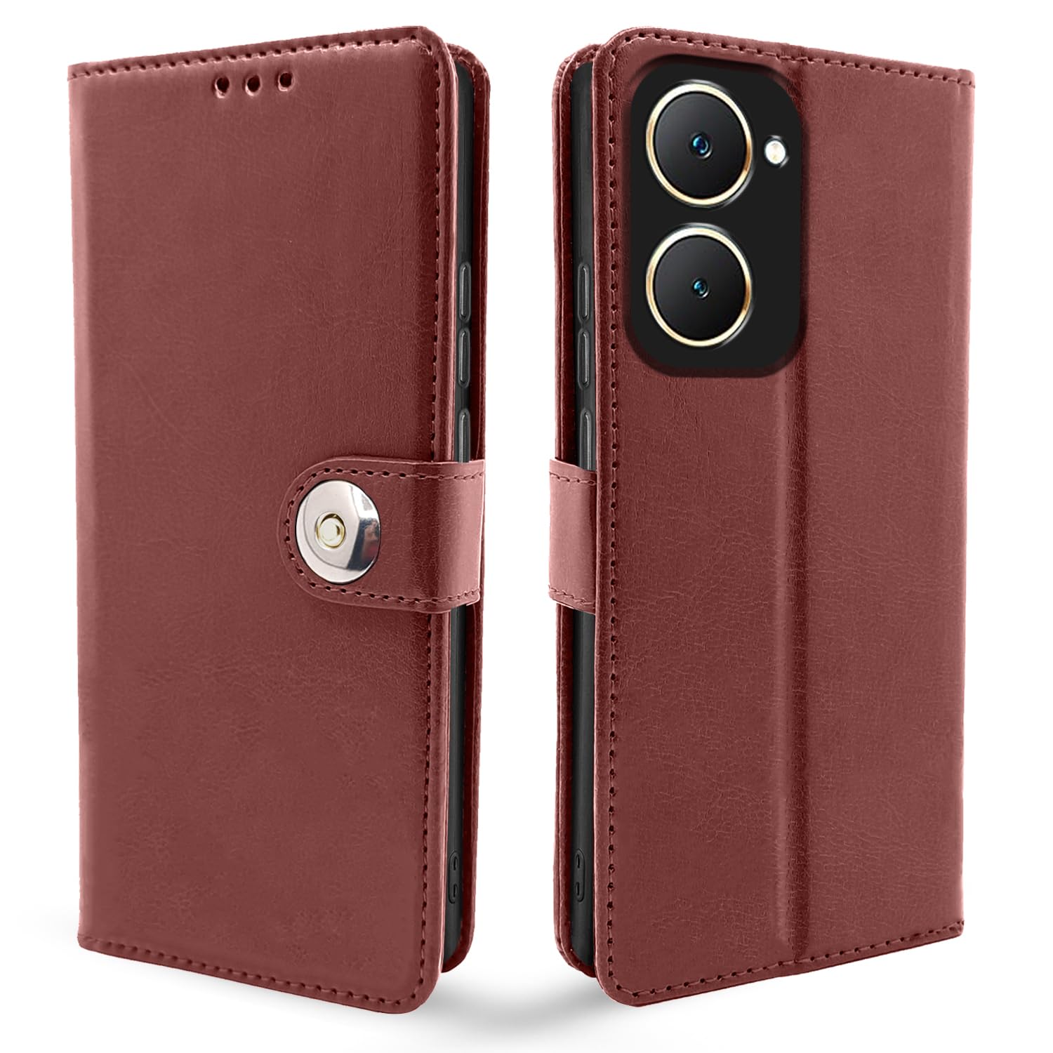 Pikkme brown Button flip cover for Vivo Y03 4G