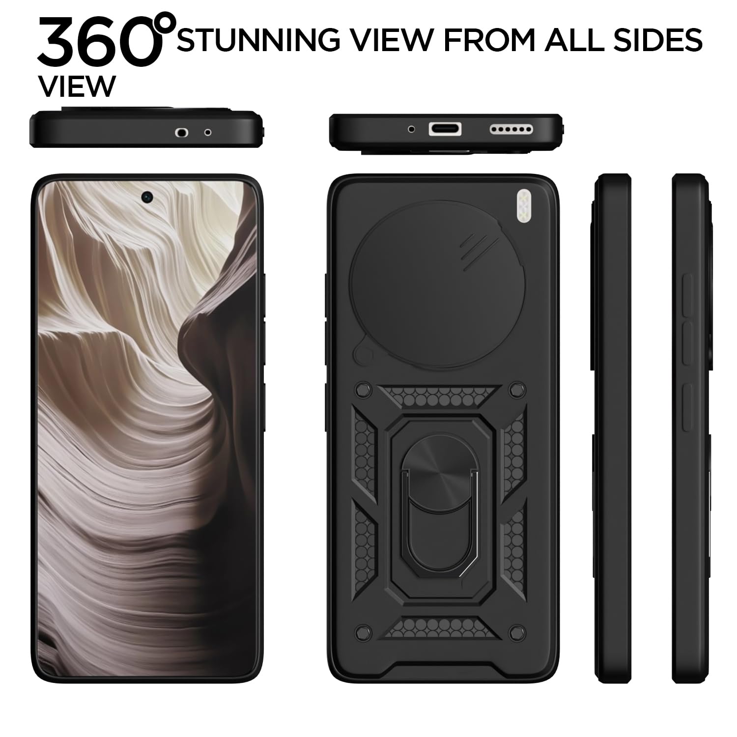Pikkme Vivo X200 Pro 5G Sliding Camera Shield & Stand D10 Tough Armor Back Cover (Black)