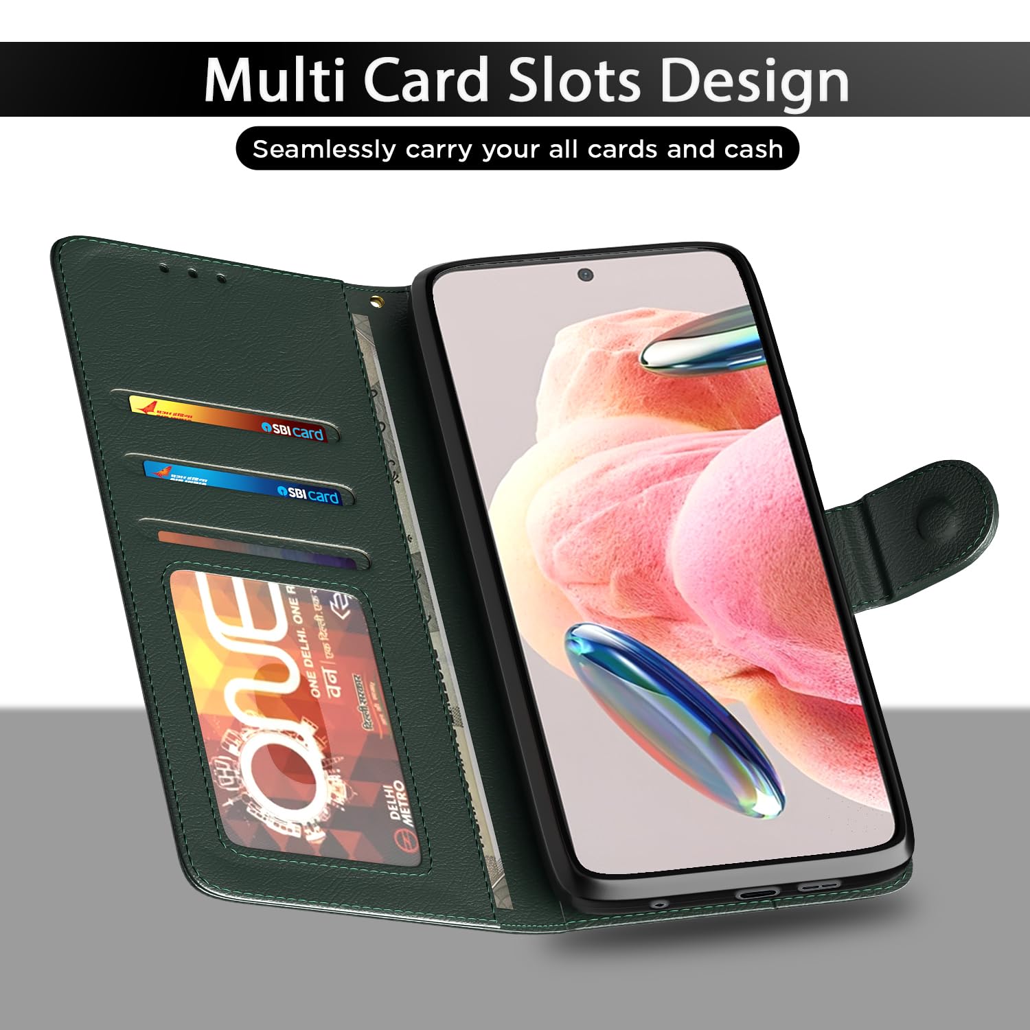 Redmi Note 12 4G Wallet flip cover in green by Pikkme – photo 5