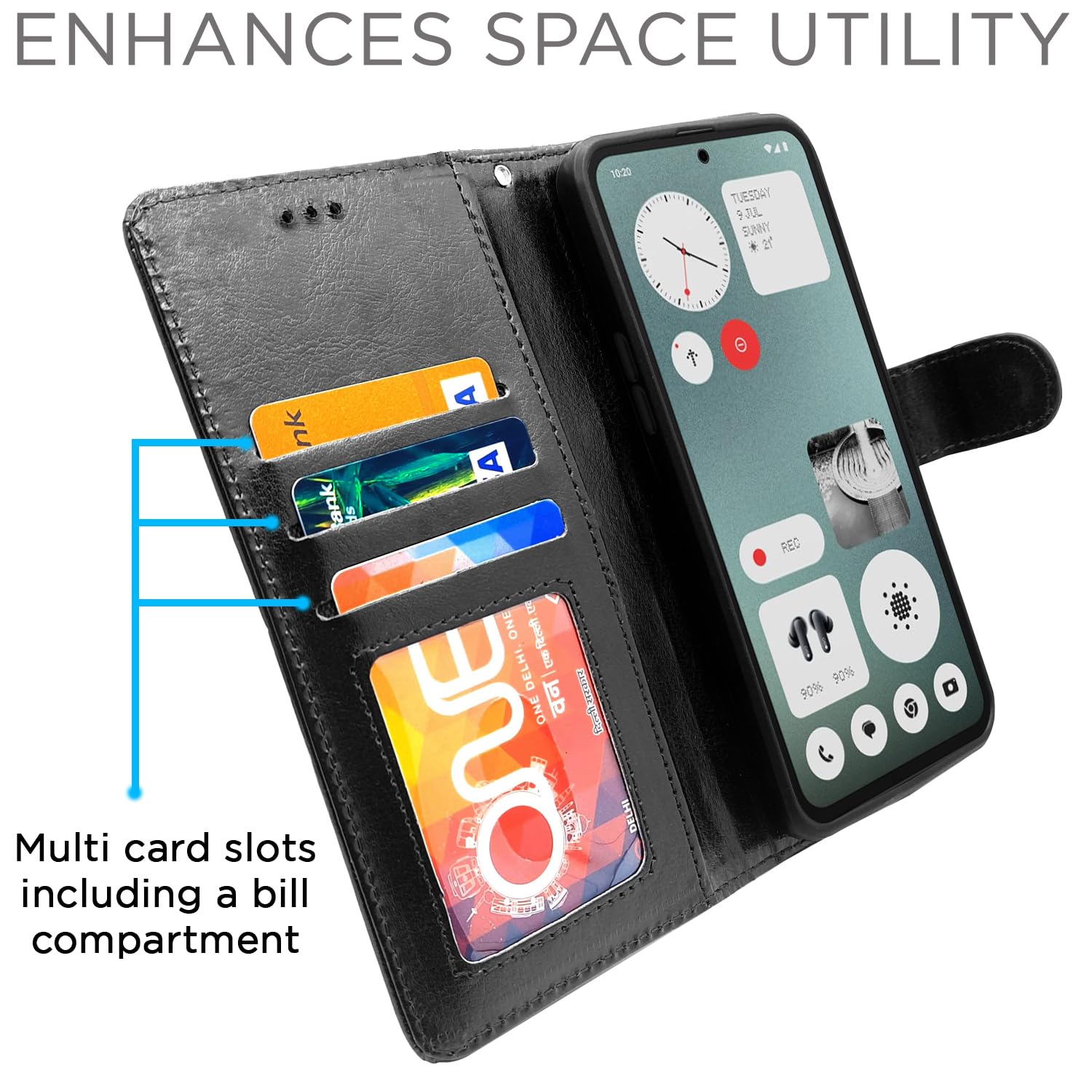 Pikkme CMF By Nothing Phone 1 Vintage Flip Cover (Black)