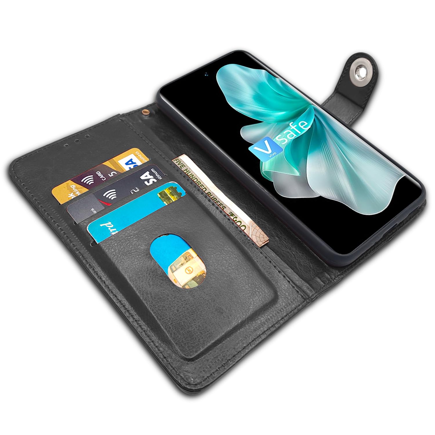 Pikkme Vivo V30 5G Button black mobile flip cover – photo 3