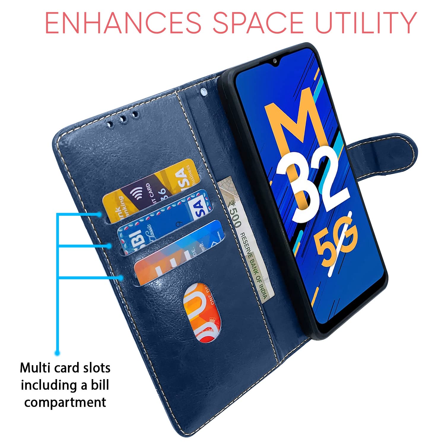 Samsung M32/A32 5G Magnetic flip cover in blue & brown by Pikkme – photo 3