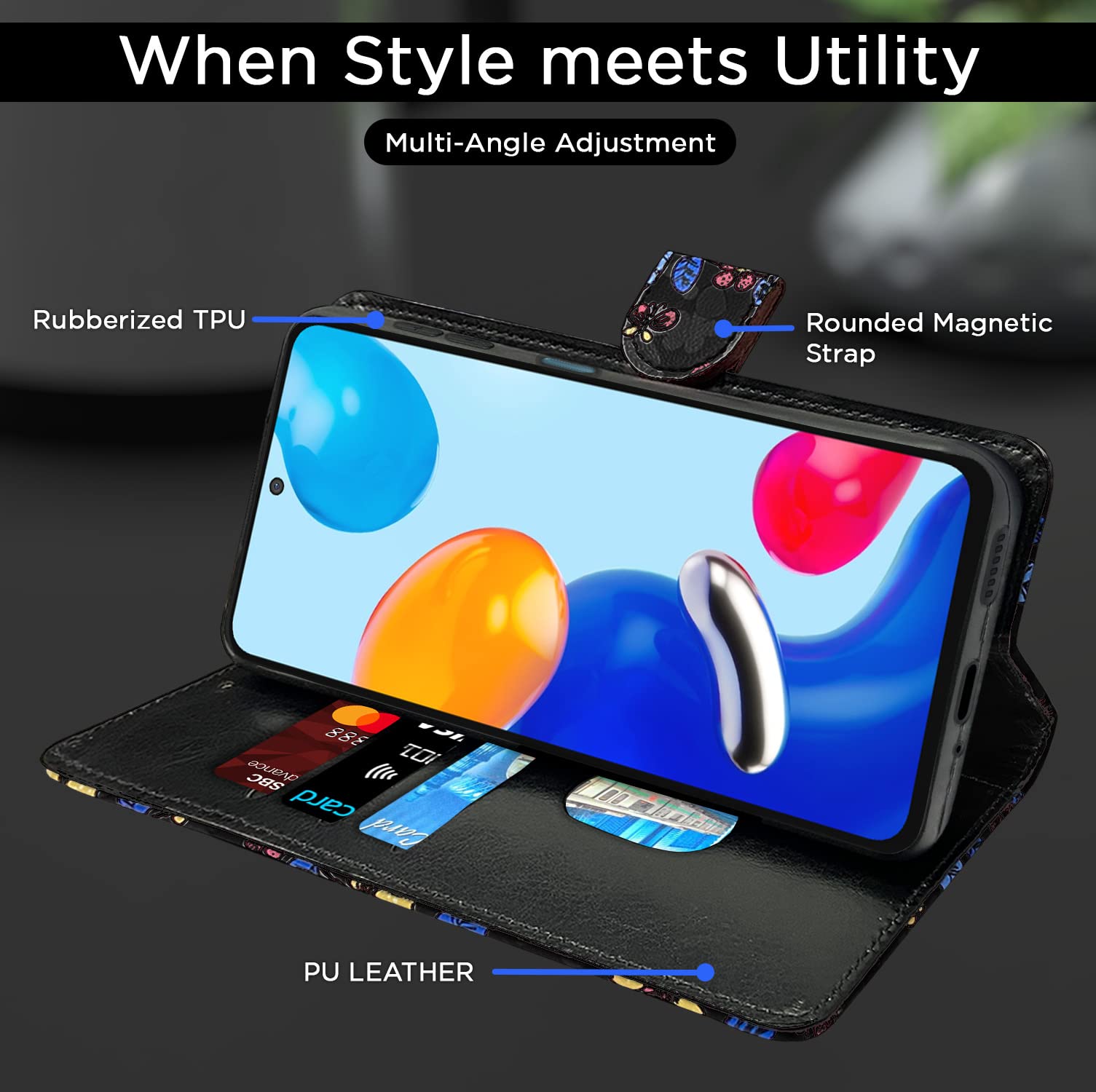 Pikkme black flower flip cover for Redmi Note 11/Note 11s – photo 4