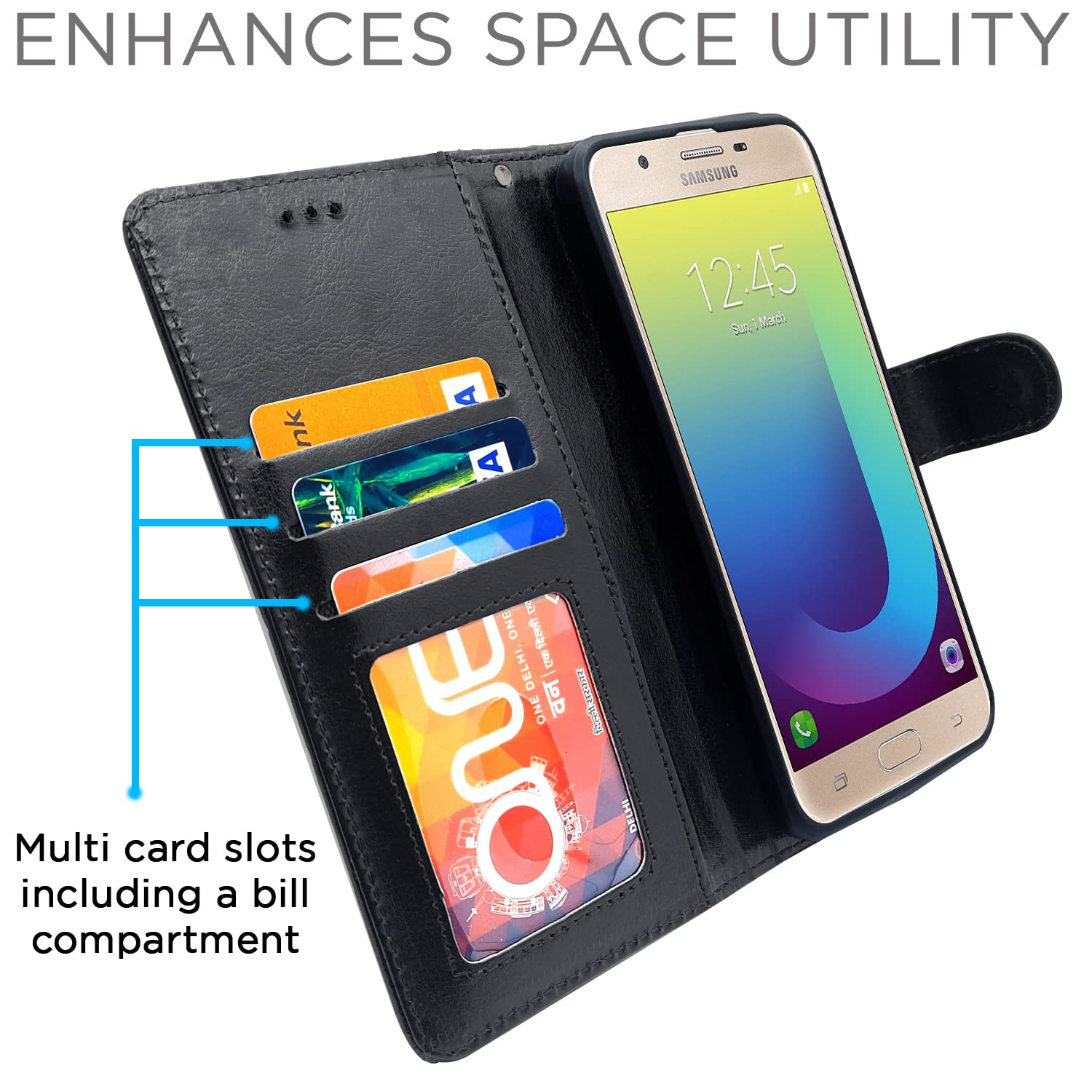 Pikkme Samsung Galaxy J7 Prime Vintage Flip Cover (Black)