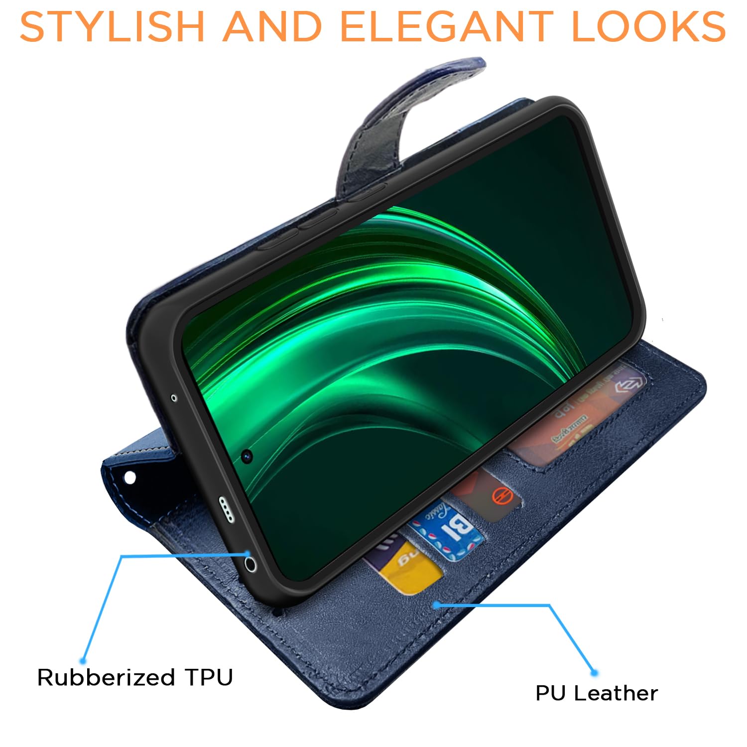Navy & light blue Magnetic wallet flip cover for Realme 13 Plus 5G/P1 – Pikkme – photo 3