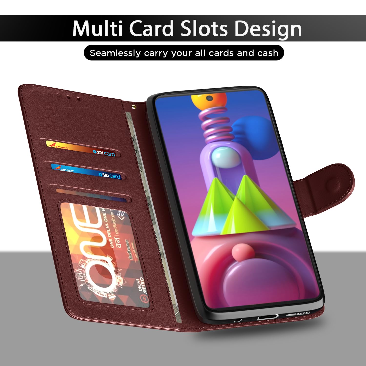 Samsung M51 Wallet flip cover in brown by Pikkme – photo 5