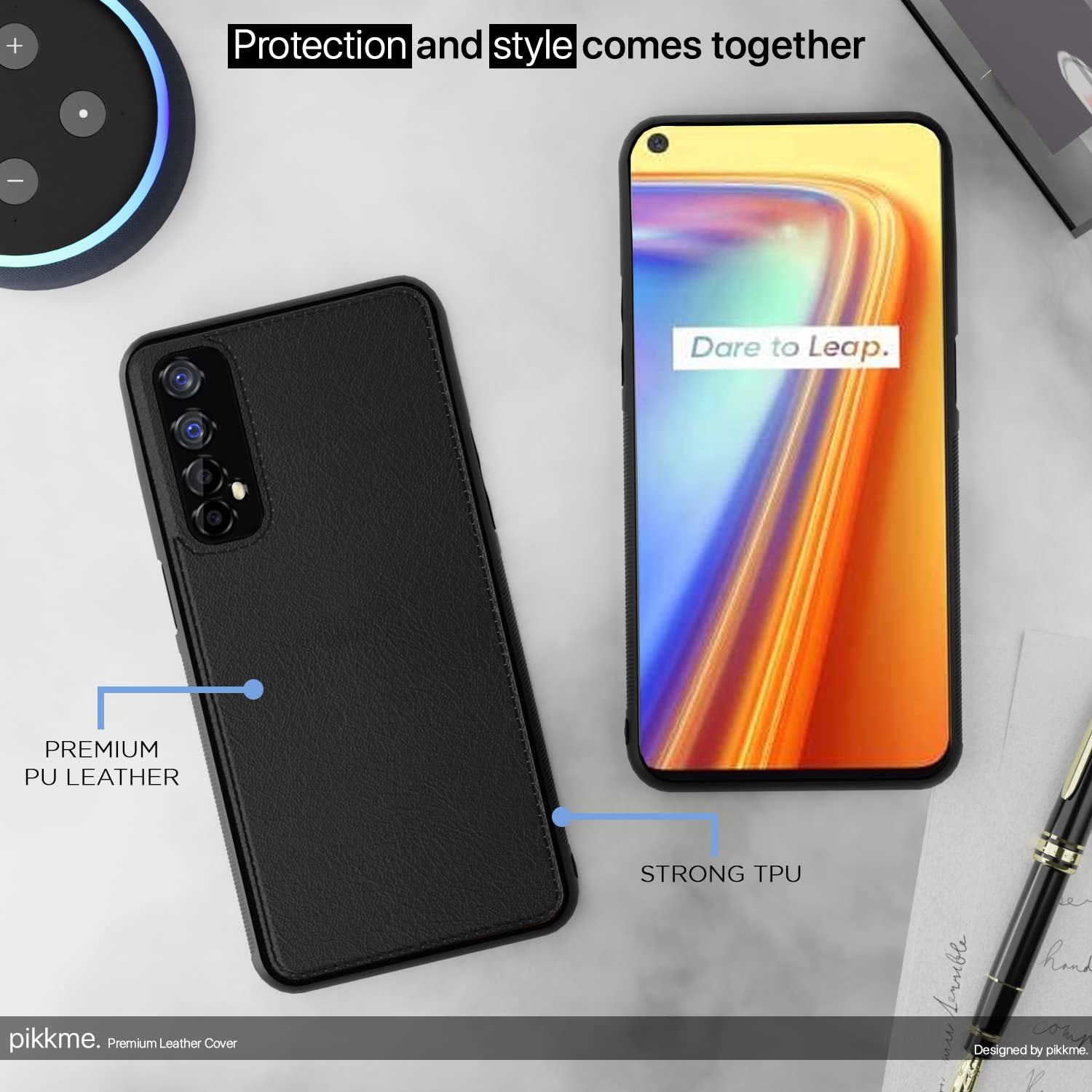 Pikkme Realme 7 Leather Back Case | Black