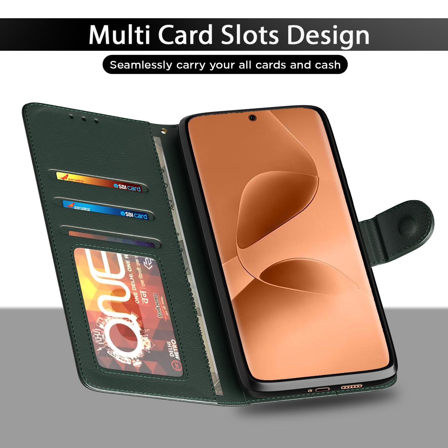 Green wallet flip cover for Infinix Note Edge 5G – Pikkme – photo 5