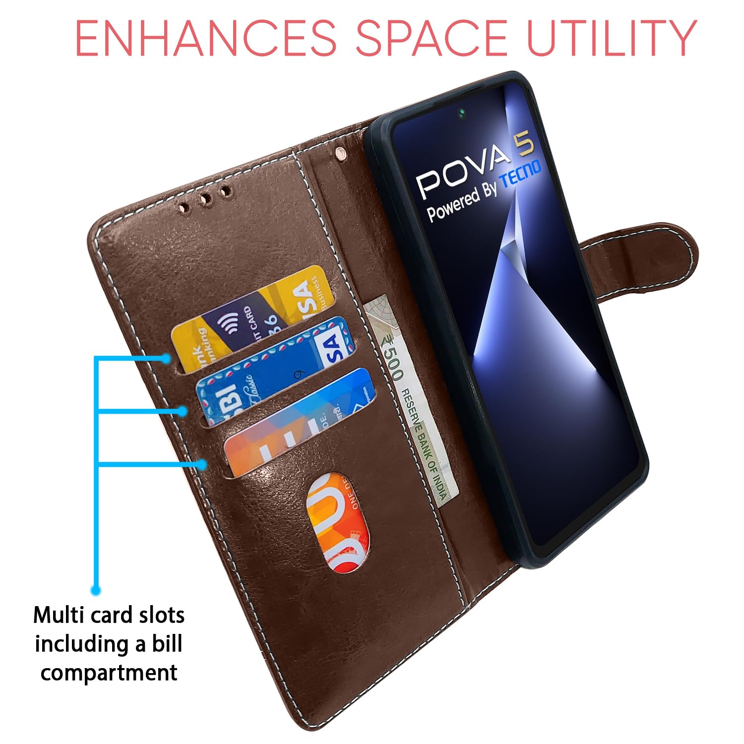 Pikkme Tecno Pova 5/Pova 5 Pro 5G brown & coffee mobile flip cover – photo 4