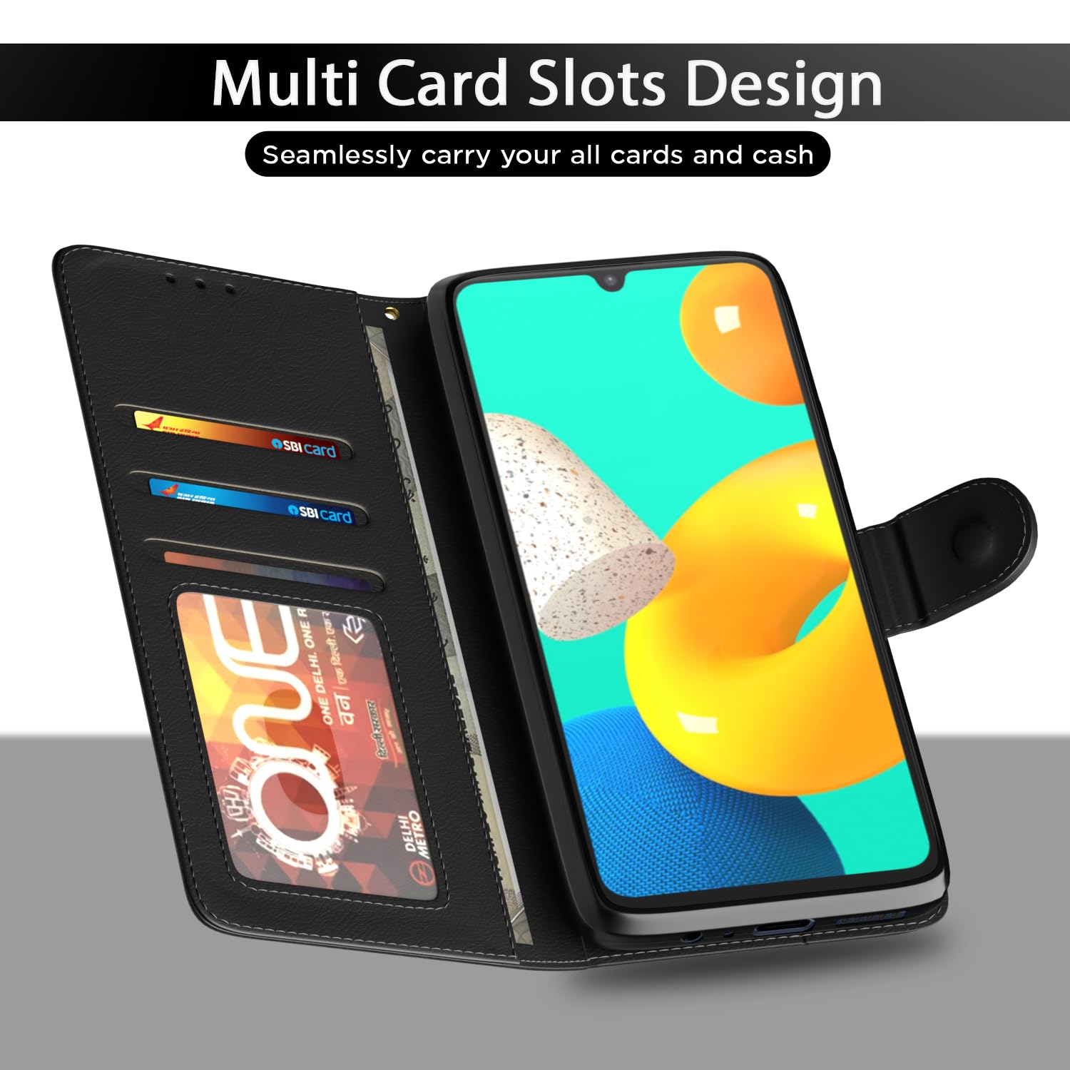 Samsung M14 5G Wallet flip case in black by Pikkme – photo 5