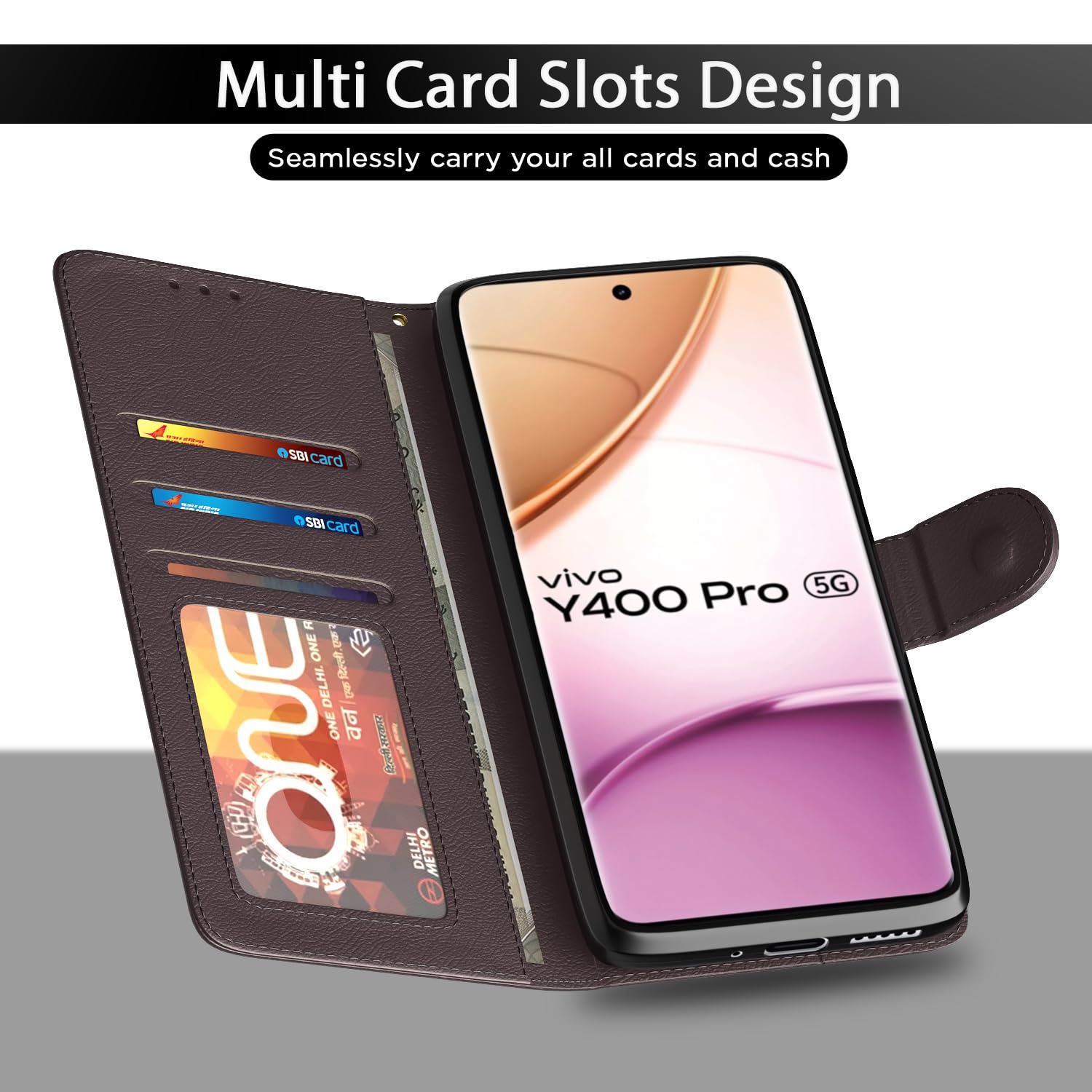 Pikkme Vivo Y400 Pro 5G Wallet coffee flip cover – photo 5