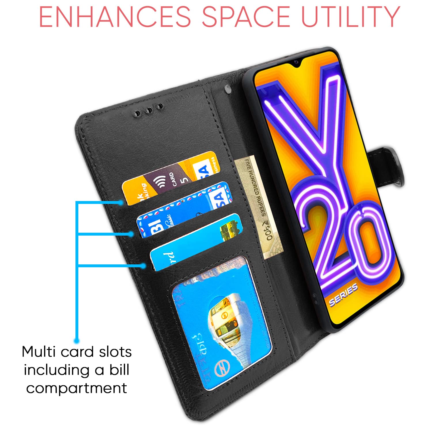Pikkme Vivo Y12s / Y20 / Y20i / Y20G Vintage Flip Cover | Black