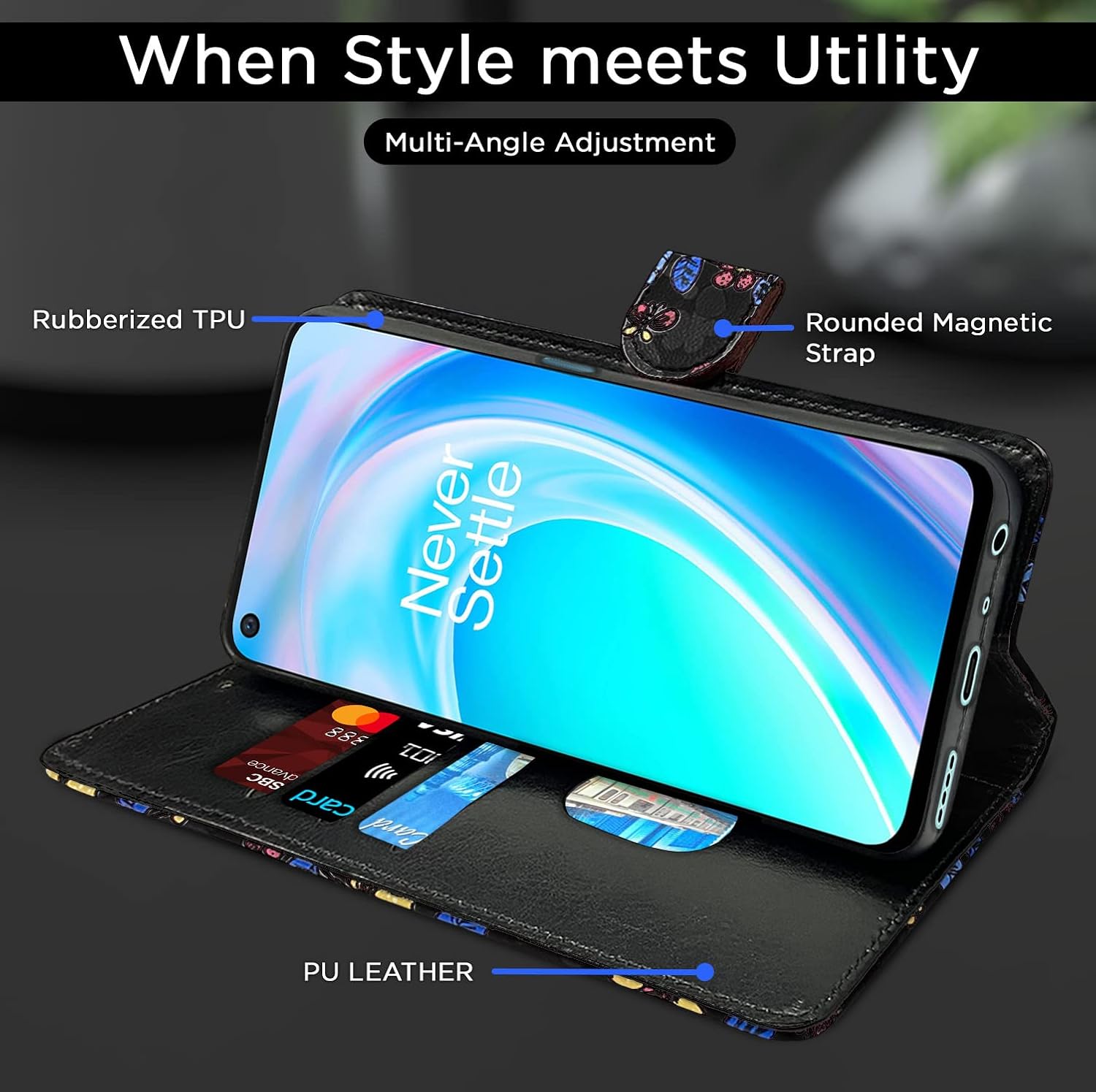 Pikkme OnePlus Nord Ce 2 Lite 5G Flower Flip Cover (Black)