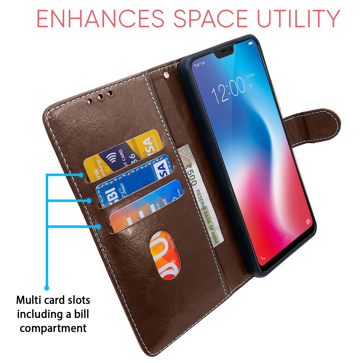 Vivo V9 flip case in brown & coffee by Pikkme – photo 3