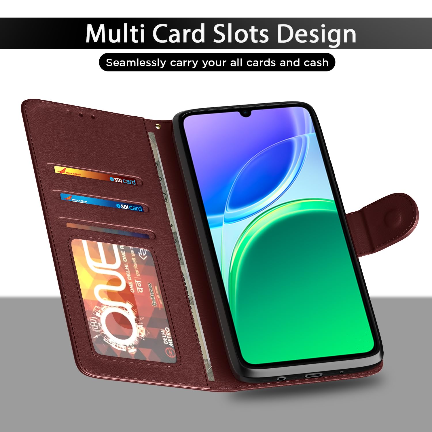 Pikkme Redmi A7 brown wallet flip cover – photo 5