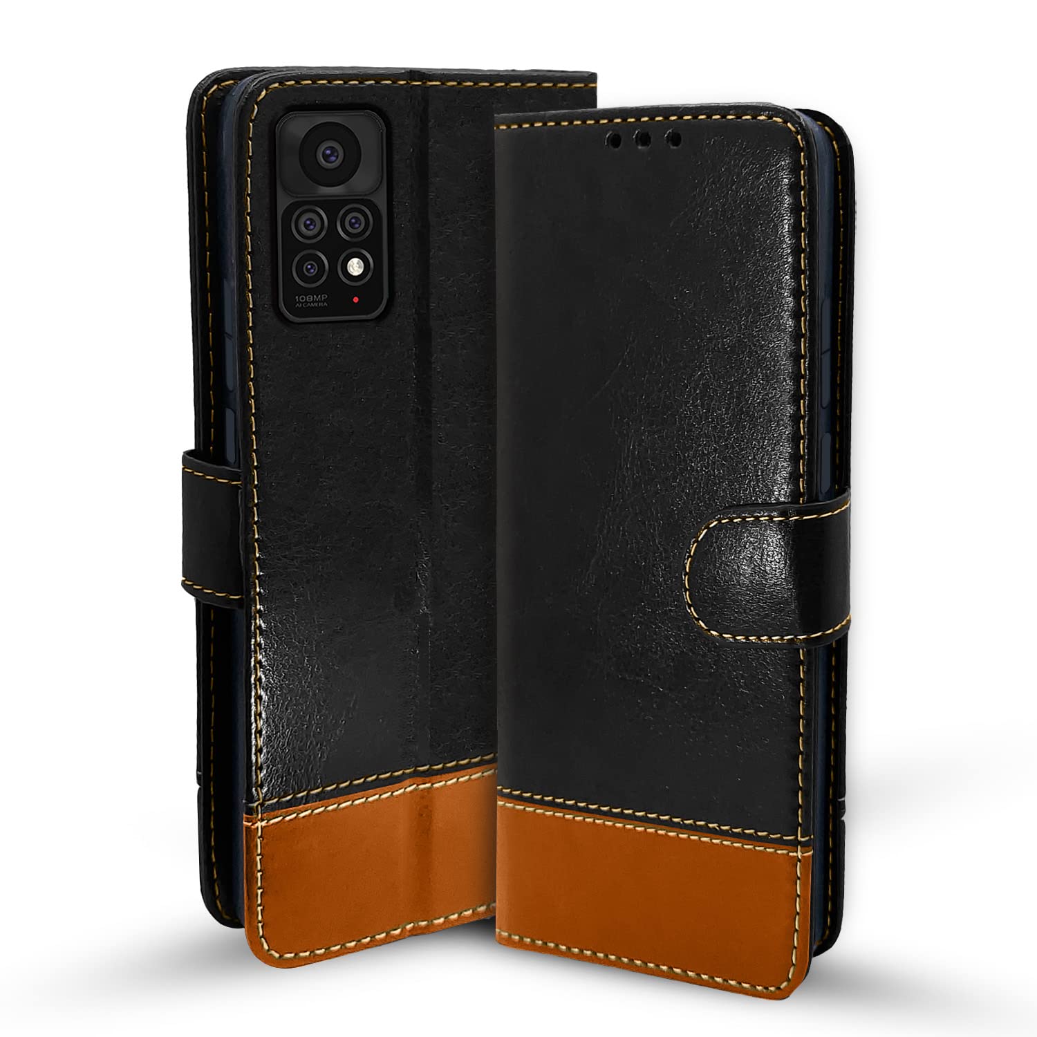 Pikkme black & brown mobile flip cover for Redmi Note 11 Pro/Pro Plus 5G