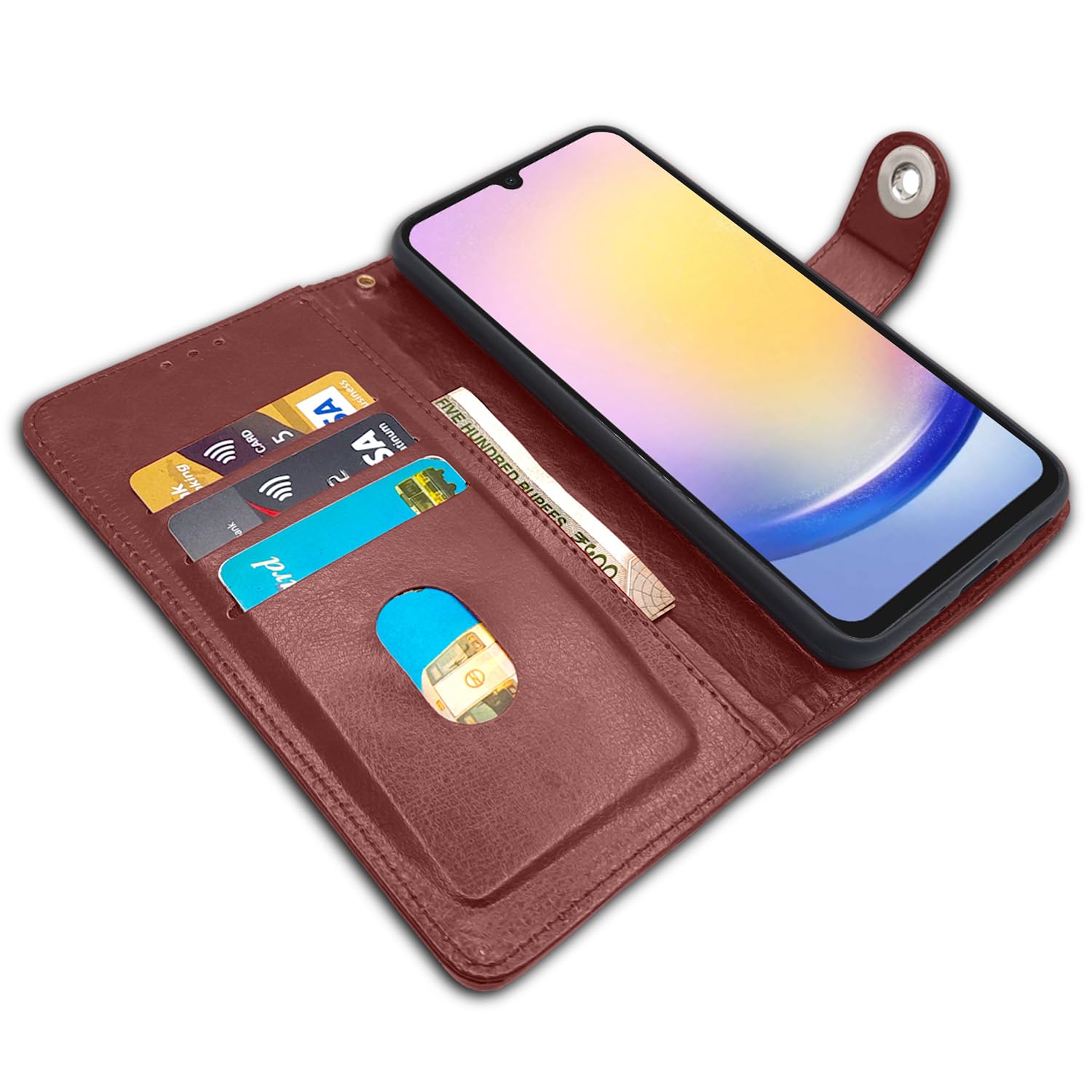 Pikkme brown Button wallet flip cover for Samsung A15 5G – photo 3