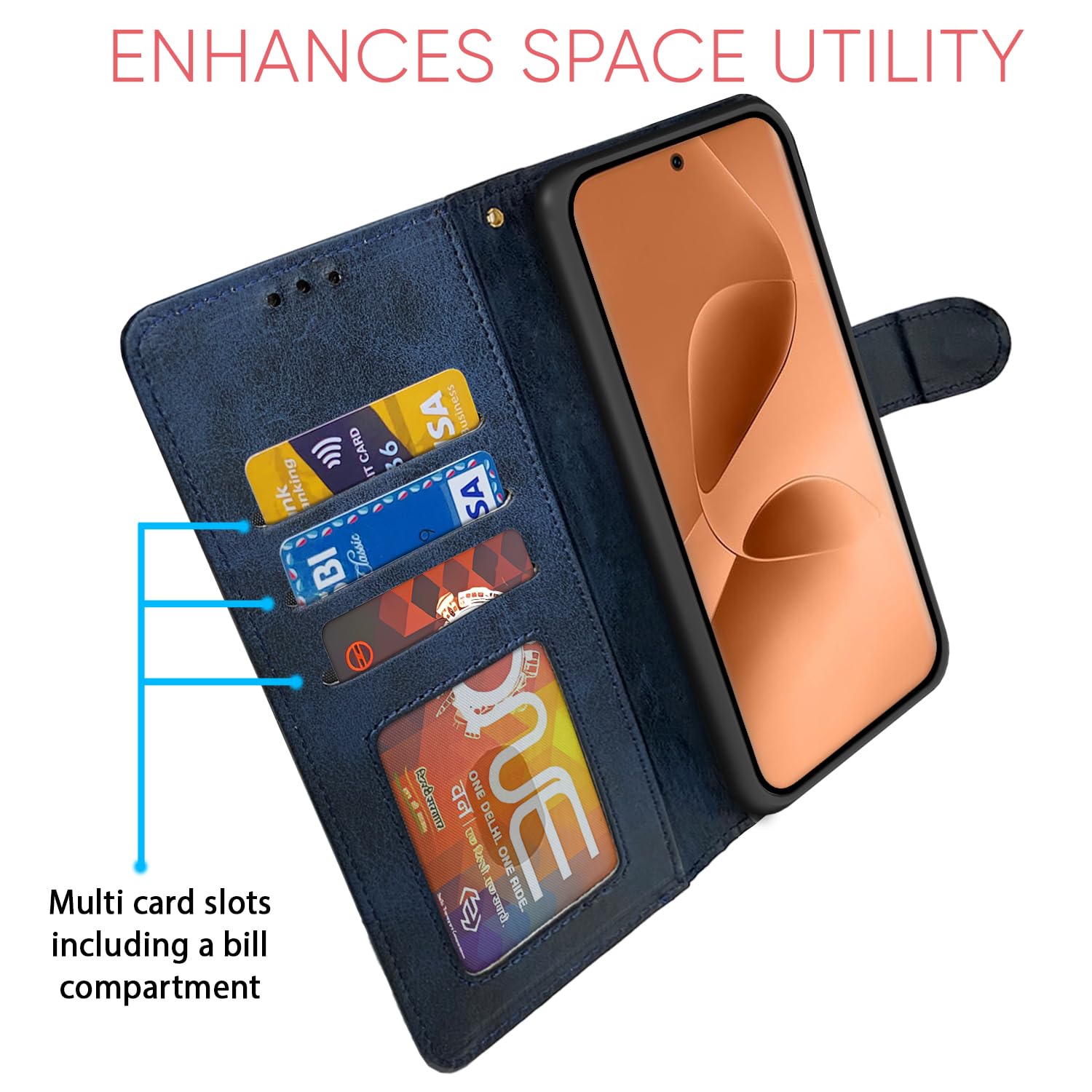 Infinix Note Edge 5G wallet flip cover in navy & light blue by Pikkme – photo 5