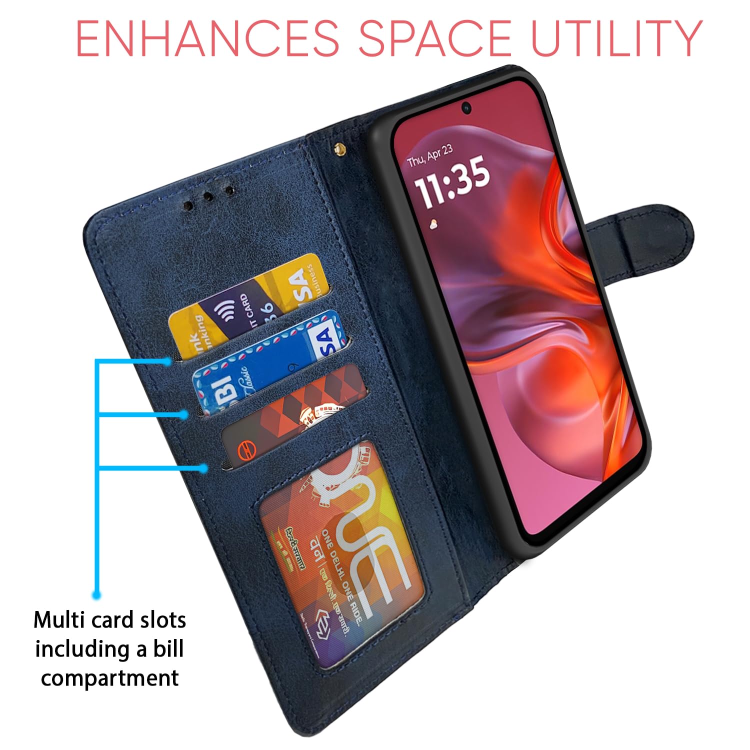 Pikkme navy & light blue Magnetic wallet flip cover for Moto G05 – photo 5