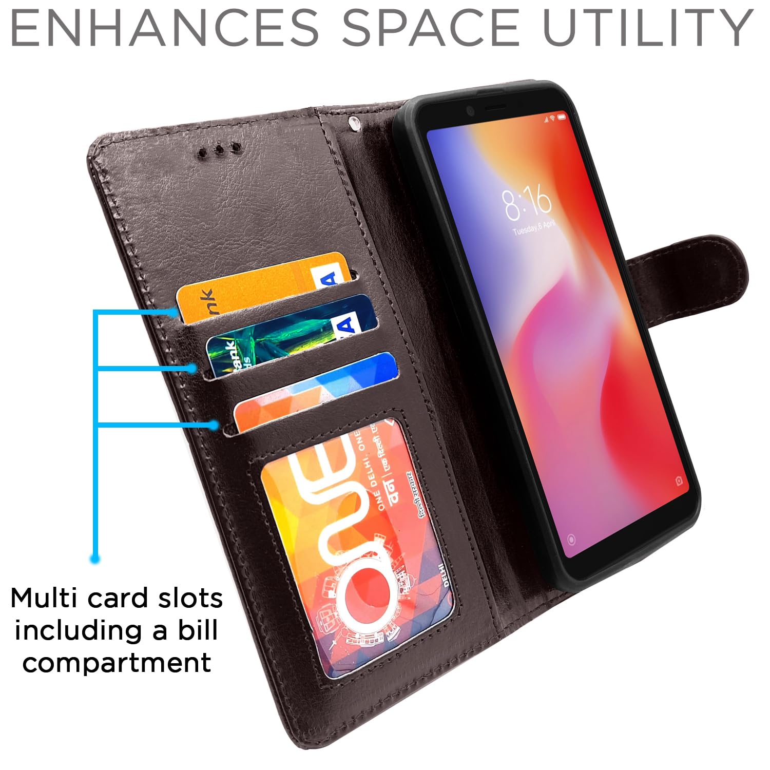 Redmi 6A Wallet wallet flip cover in coffee by Pikkme – photo 2