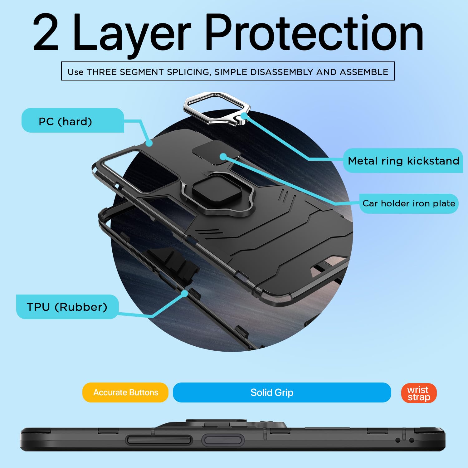 Pikkme Redmi 11 Prime 4G D5 Tough Armor Back Cover | Black
