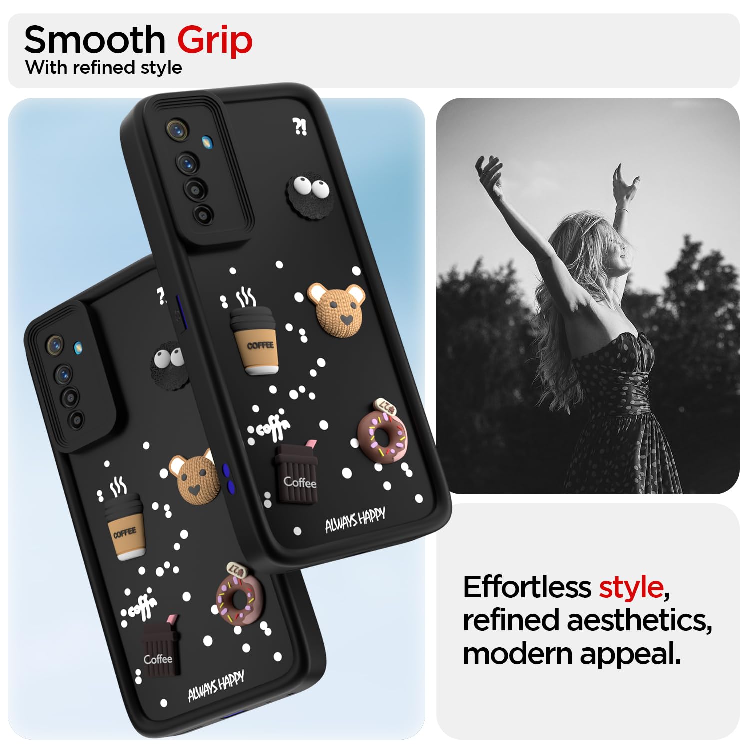 Pikkme Realme XT/Realme X2 Cute Fun Cartoon 3D Bear Coffee Back Cover (Black)
