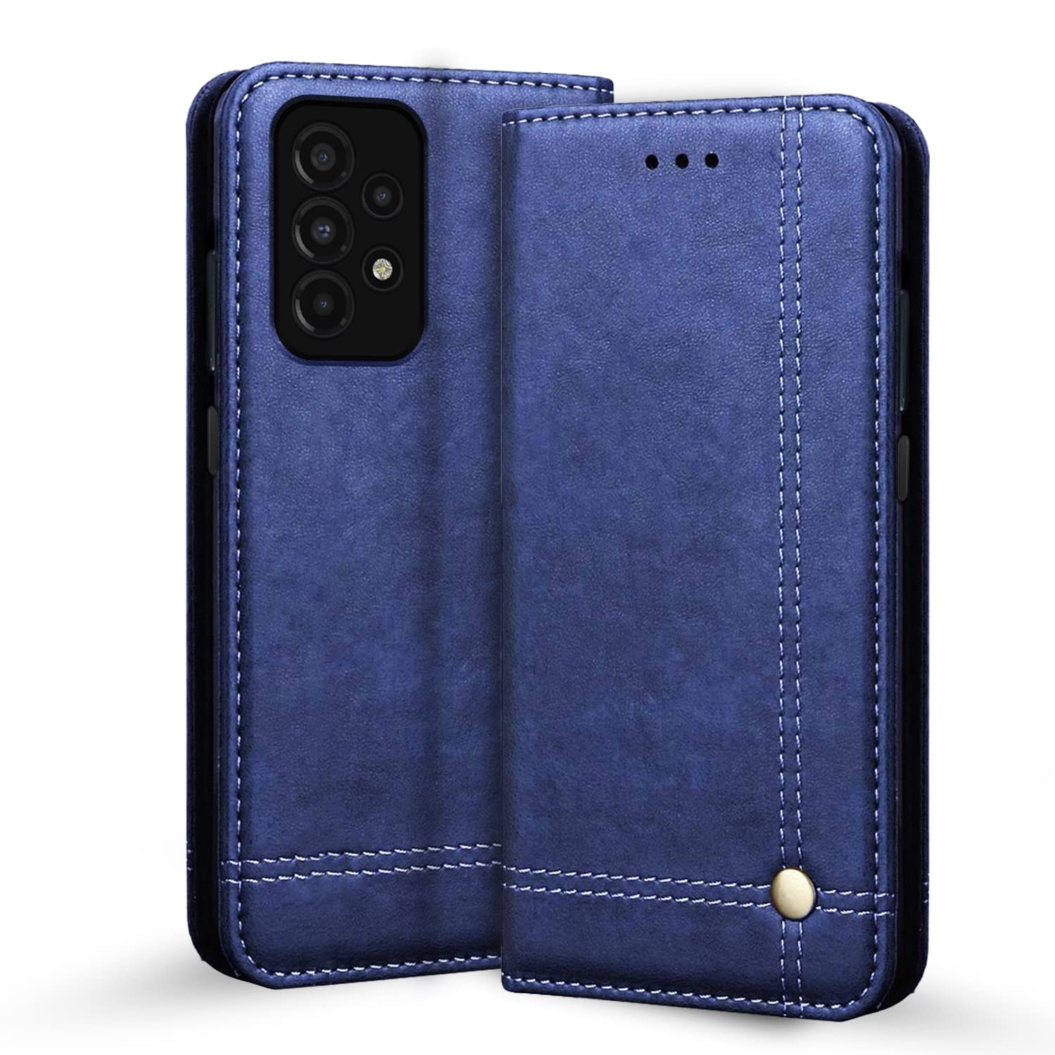 Pikkme Samsung Galaxy A13 4G Premium Leather Magnetic Flip Cover (Blue)