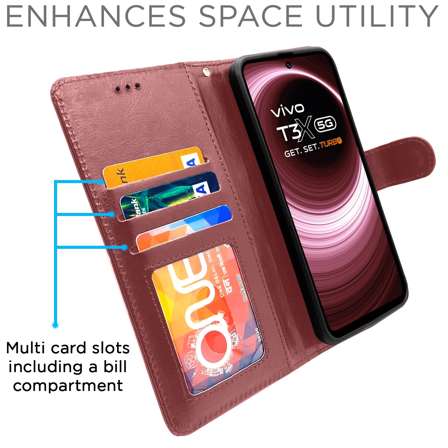 Pikkme brown wallet flip cover for Vivo T3x/Y200i 5G – photo 2