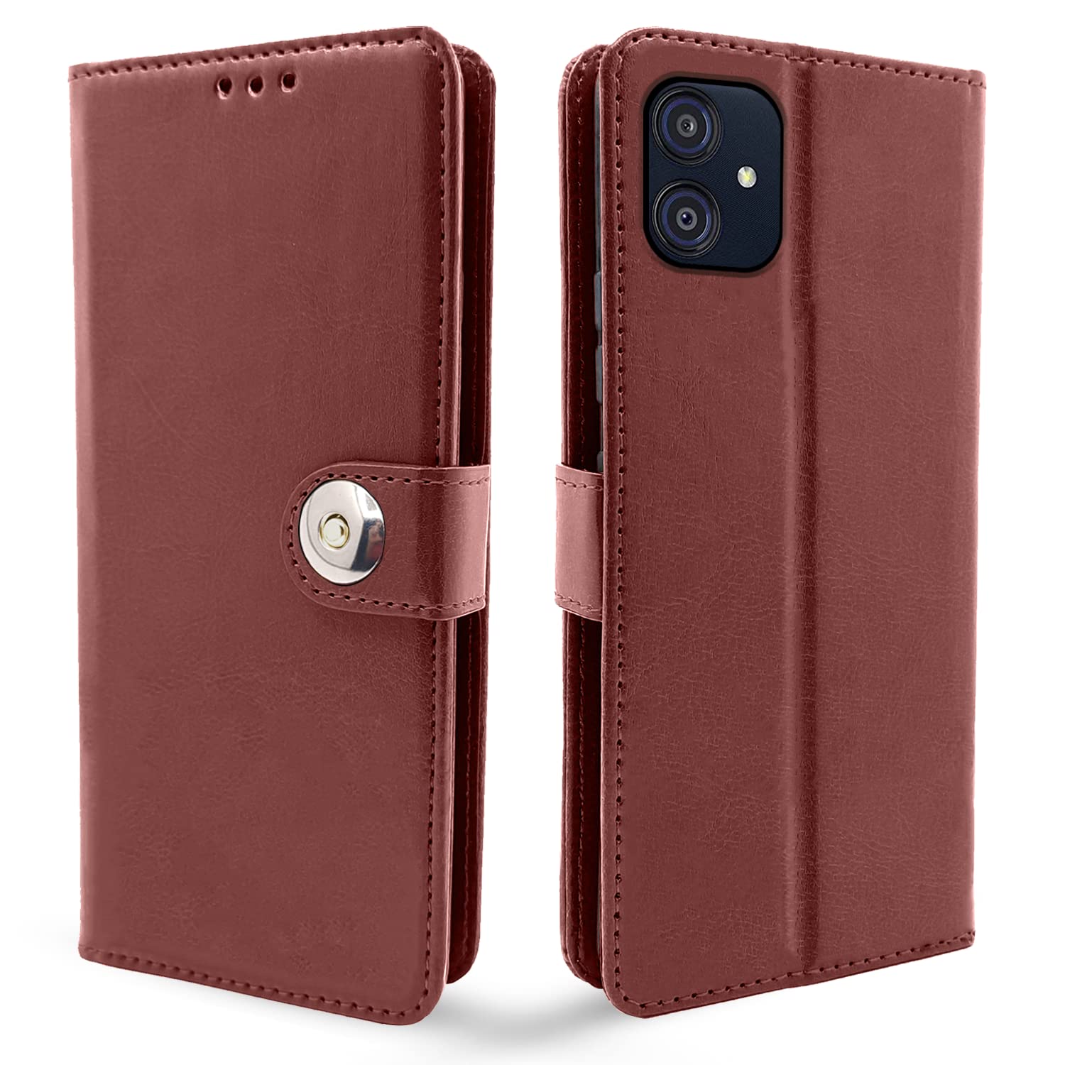 Button brown Wallet flip cover for Samsung M04/F04/A04e – Pikkme