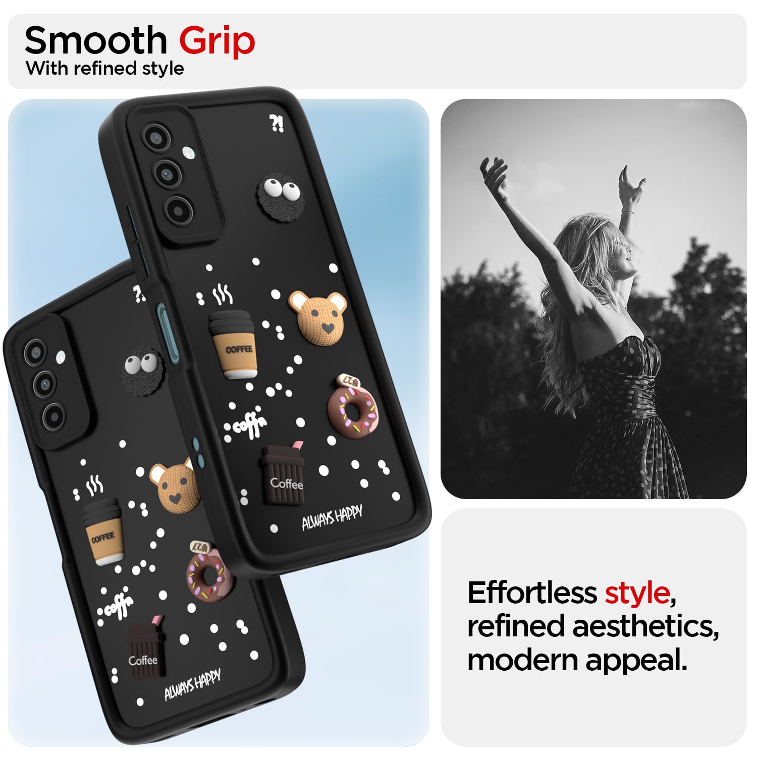 Pikkme Samsung Galaxy M34 5G / F34 5G Cute Fun Cartoon 3D Bear Coffee Back Cover (Black)