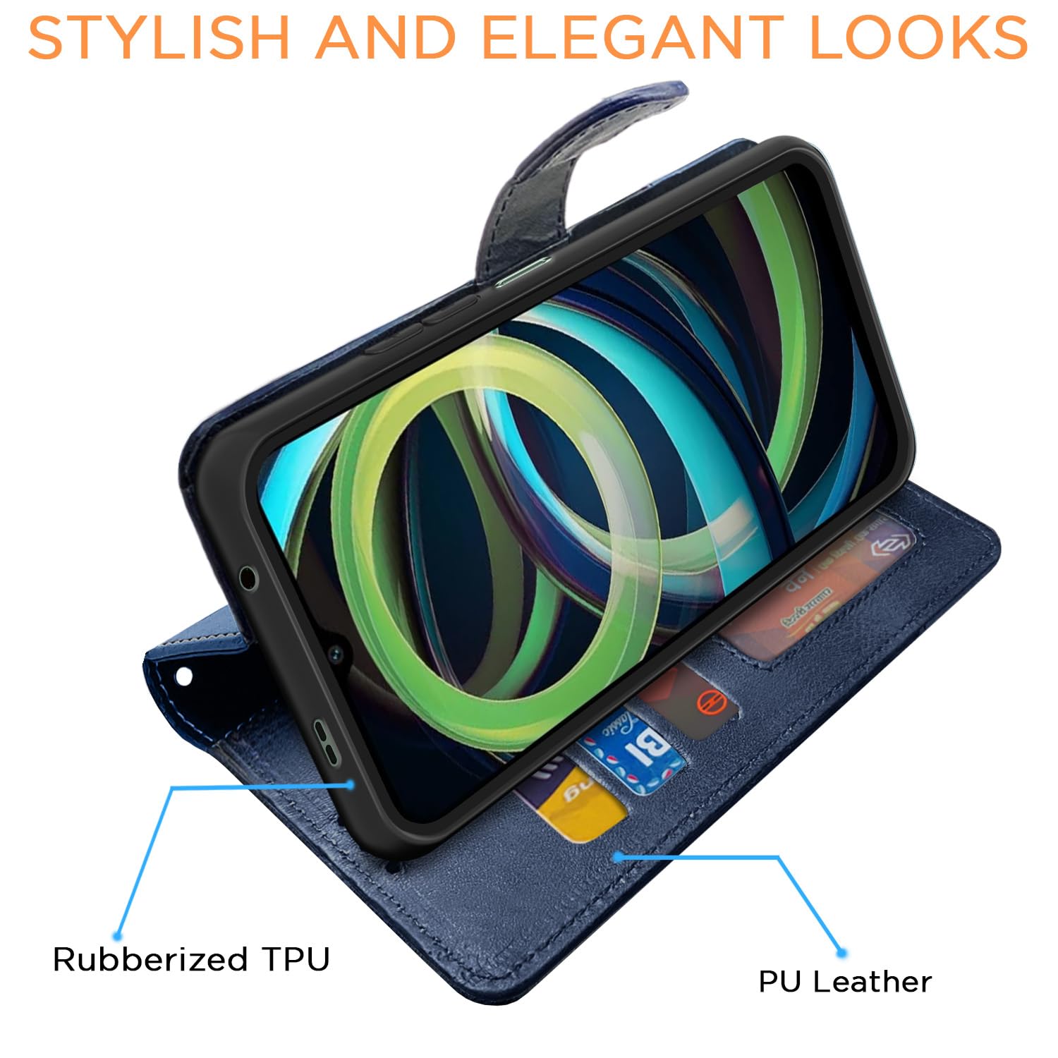 Pikkme Redmi A3 Dual-Tone PU Leather Finish Magnetic Flip Cover (Navy Blue)