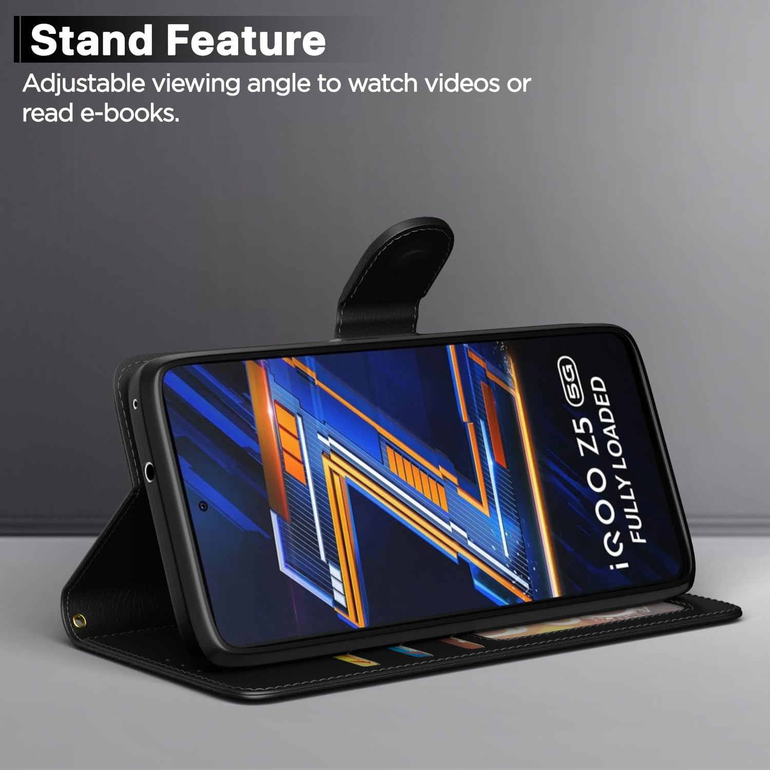 Black mobile flip cover for iQOO Z5 5G – Pikkme – photo 3
