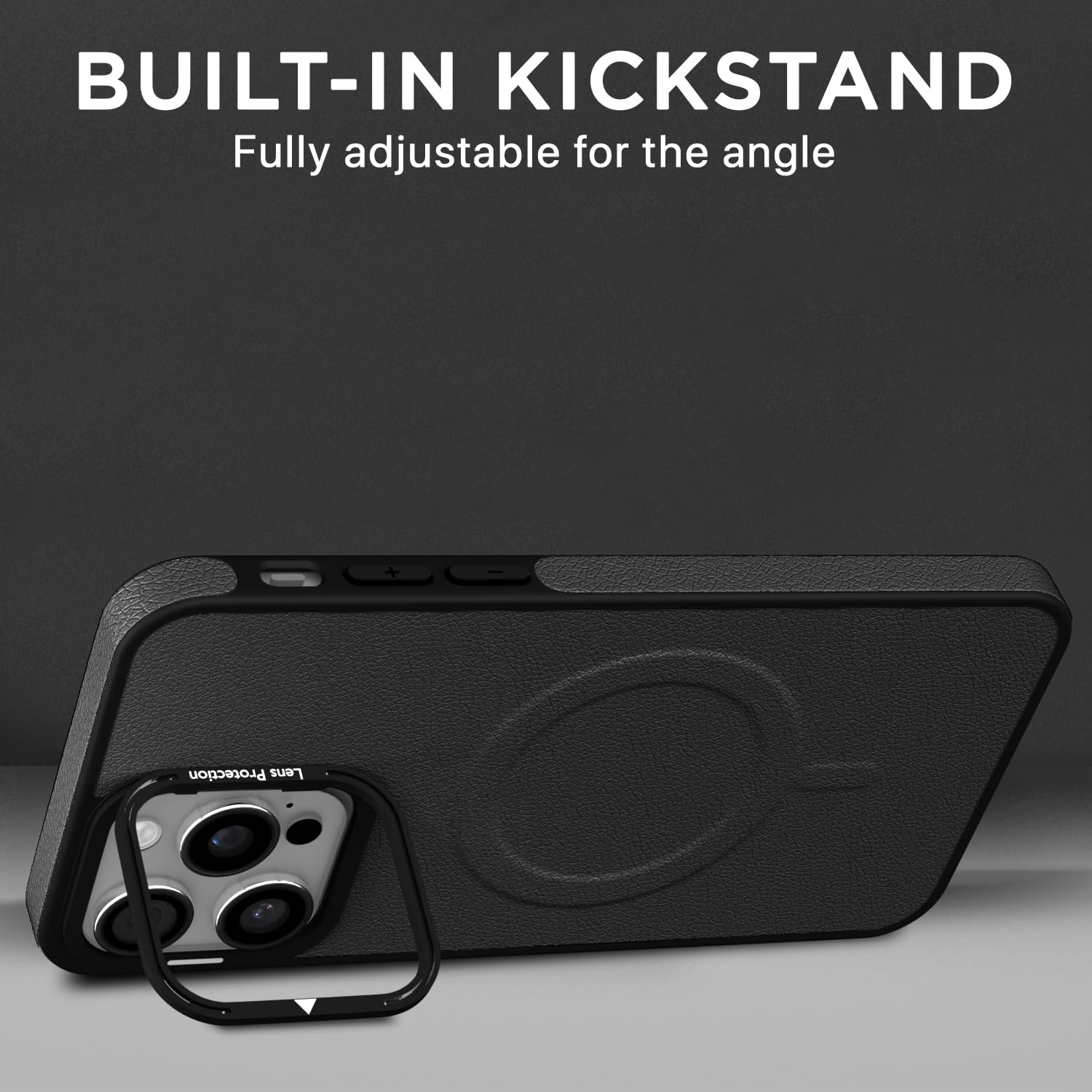 Pikkme iPhone 14 Pro Pu Leather with Metal Frame Lens Protection Bumper Case (Black)