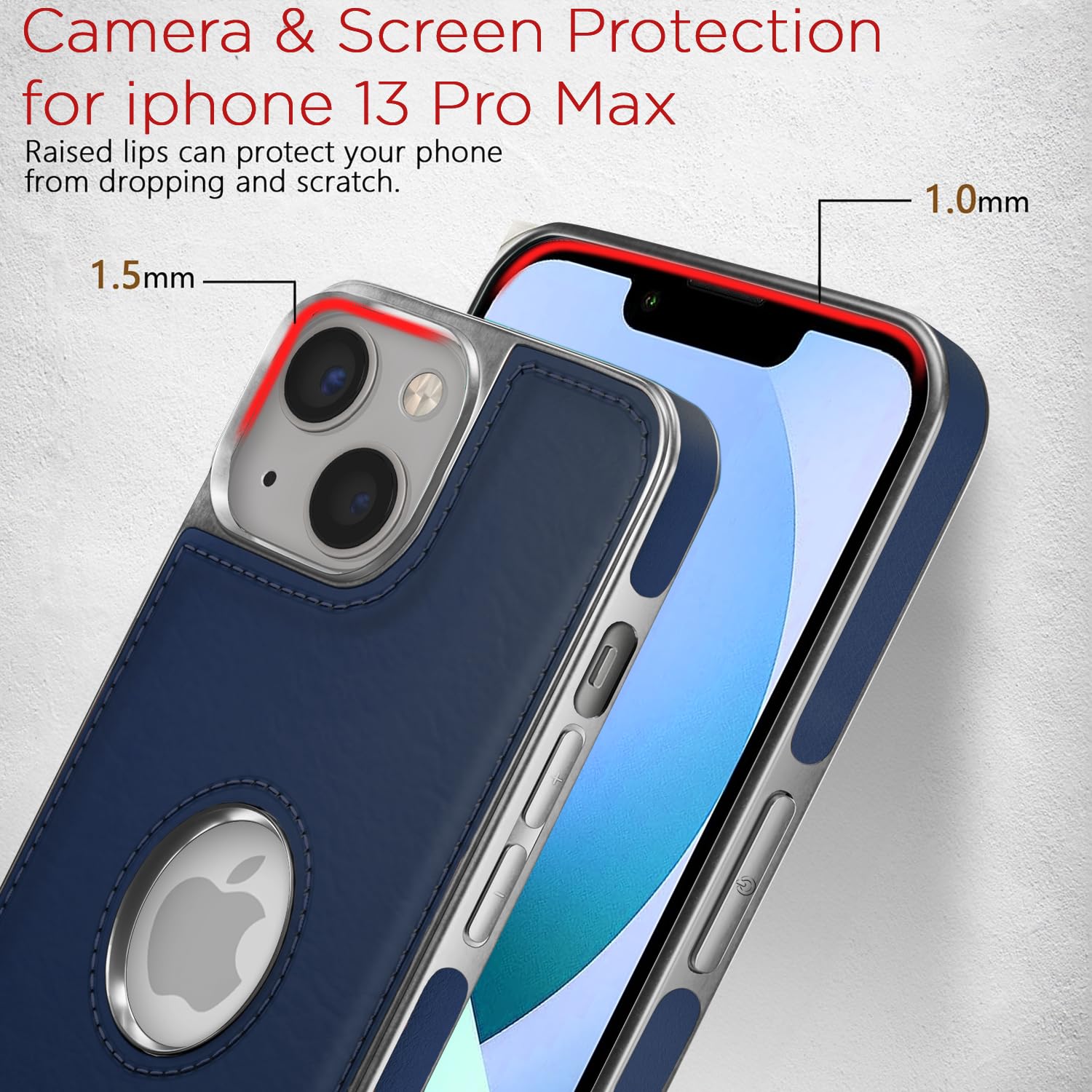 Pikkme iPhone 13 Silver Electroplated Chrome Leather Back Cover (Blue)