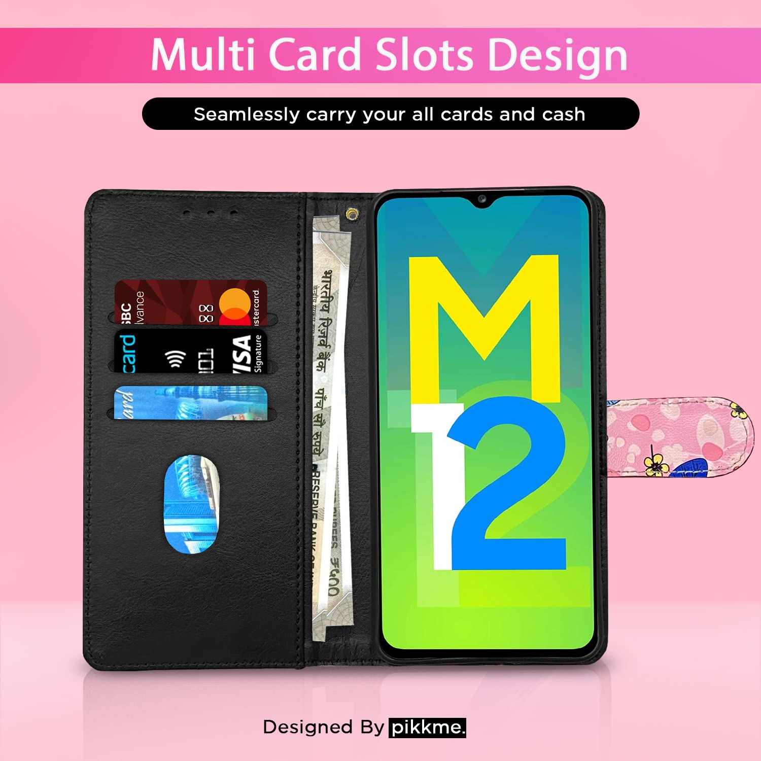 Pikkme Samsung Galaxy M12 / F12 / A12 Flower Flip Cover (Pink)