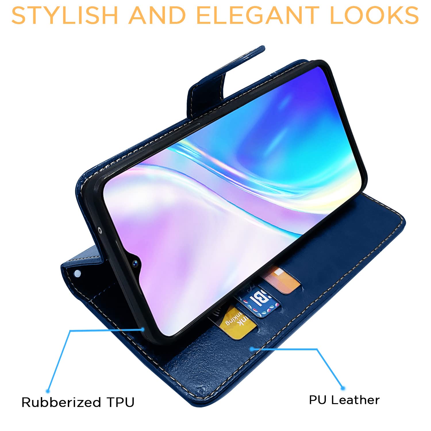 Blue & brown Magnetic wallet flip cover for Realme XT/X2 – Pikkme – photo 5