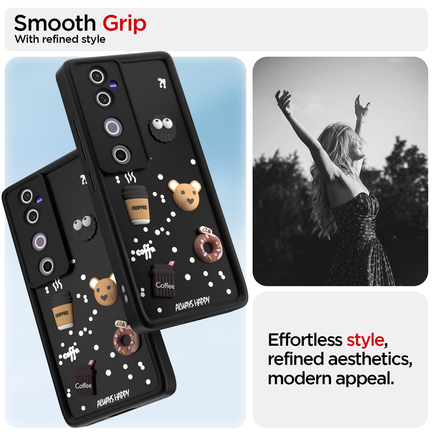 Pikkme Vivo V40 5G / V40 Pro 5G / T3 Ultra 5G Cute Fun Cartoon 3D Bear Coffee Back Cover (Black)