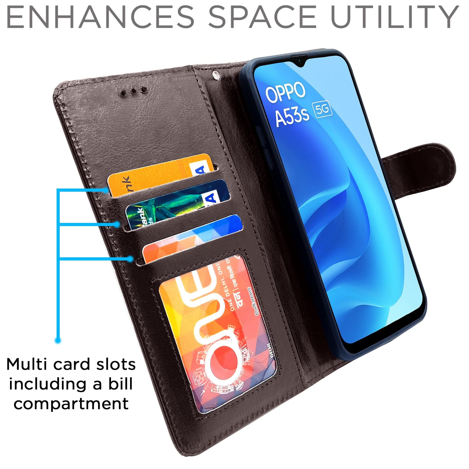 Oppo A53s 5G Wallet mobile flip cover in coffee by Pikkme – photo 3