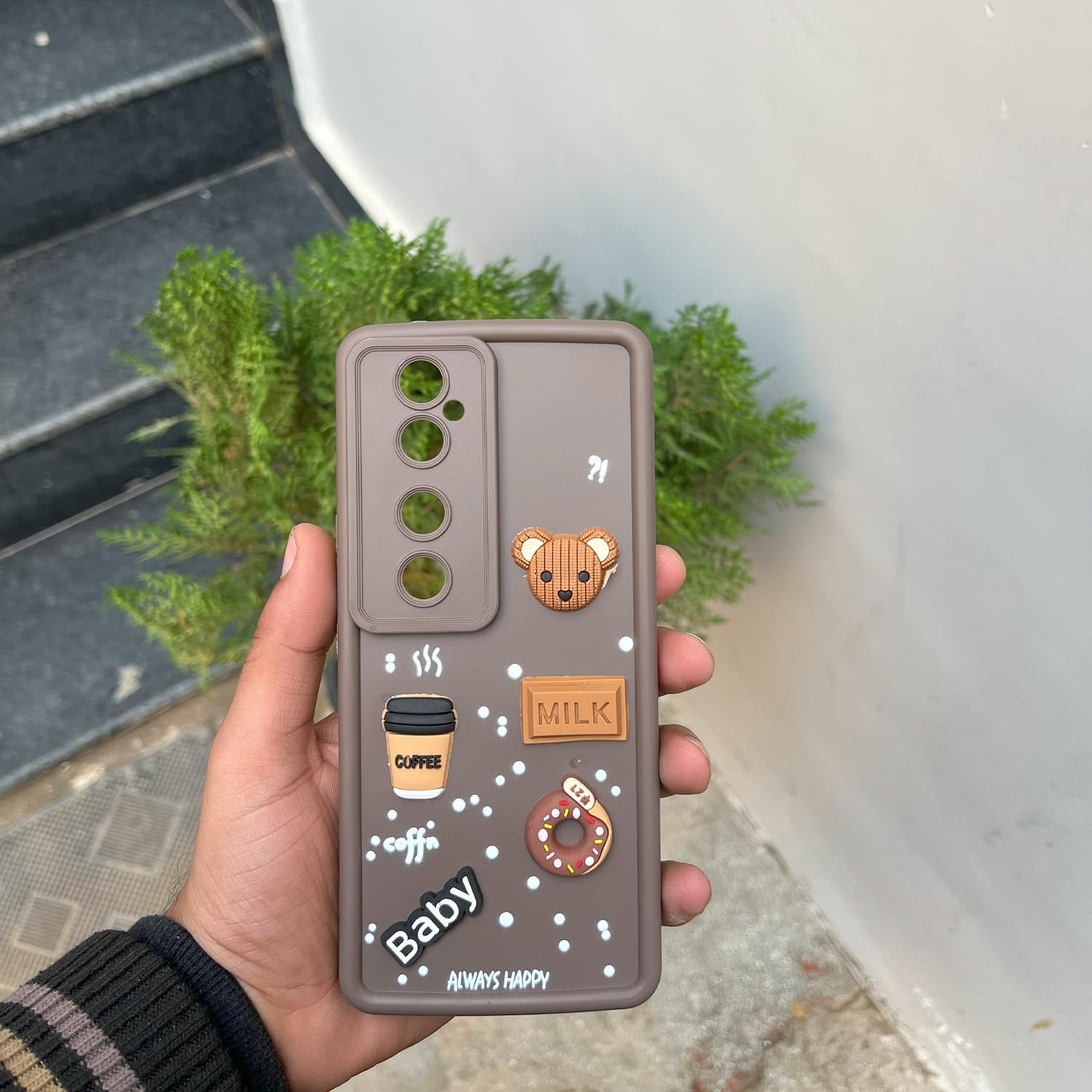 Pikkme Vivo V40 5G / V40 Pro 5G / T3 Ultra 5G Cute Fun Cartoon 3D Bear Coffee Back Cover (Brown)