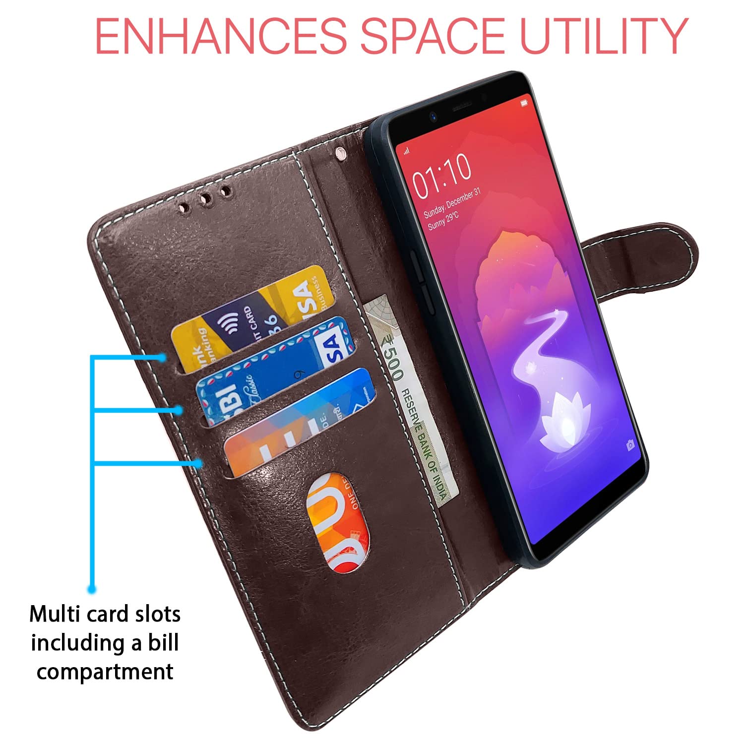 Pikkme coffee & brown Magnetic flip cover for Realme 1 – photo 3