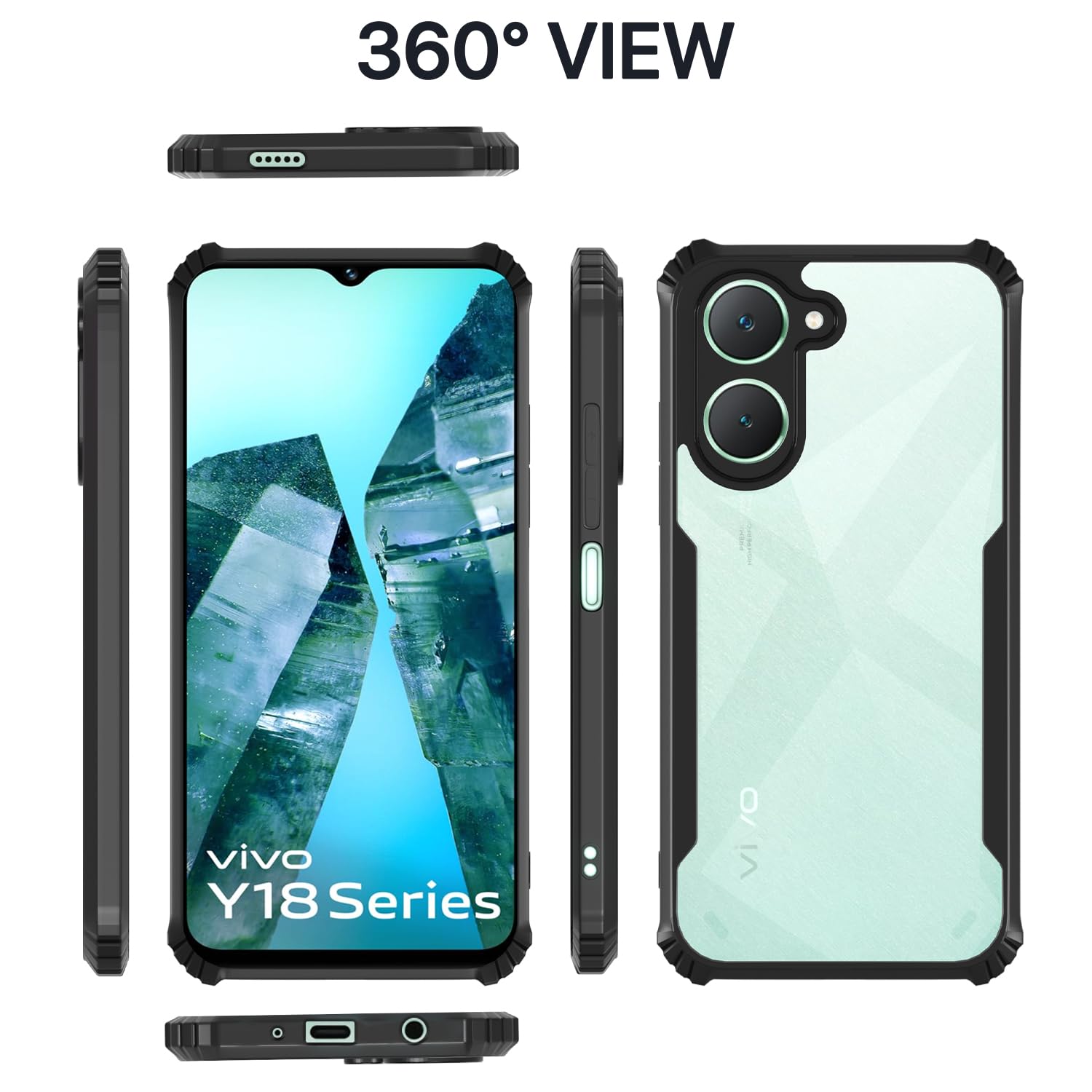 Pikkme iQOO Z9 Lite 5G | Vivo T3 Lite 5G | Vivo Y18 | Y18e | Y03 Eagle Crystal Clear Transparent Back Cover (Black)