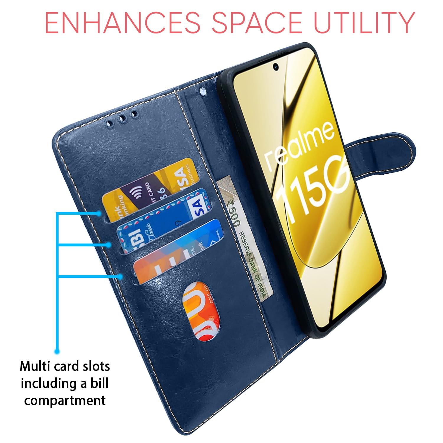 Blue & brown Magnetic mobile flip cover for Realme 11/11X 5G/Narzo 60X 5G – Pikkme – photo 3