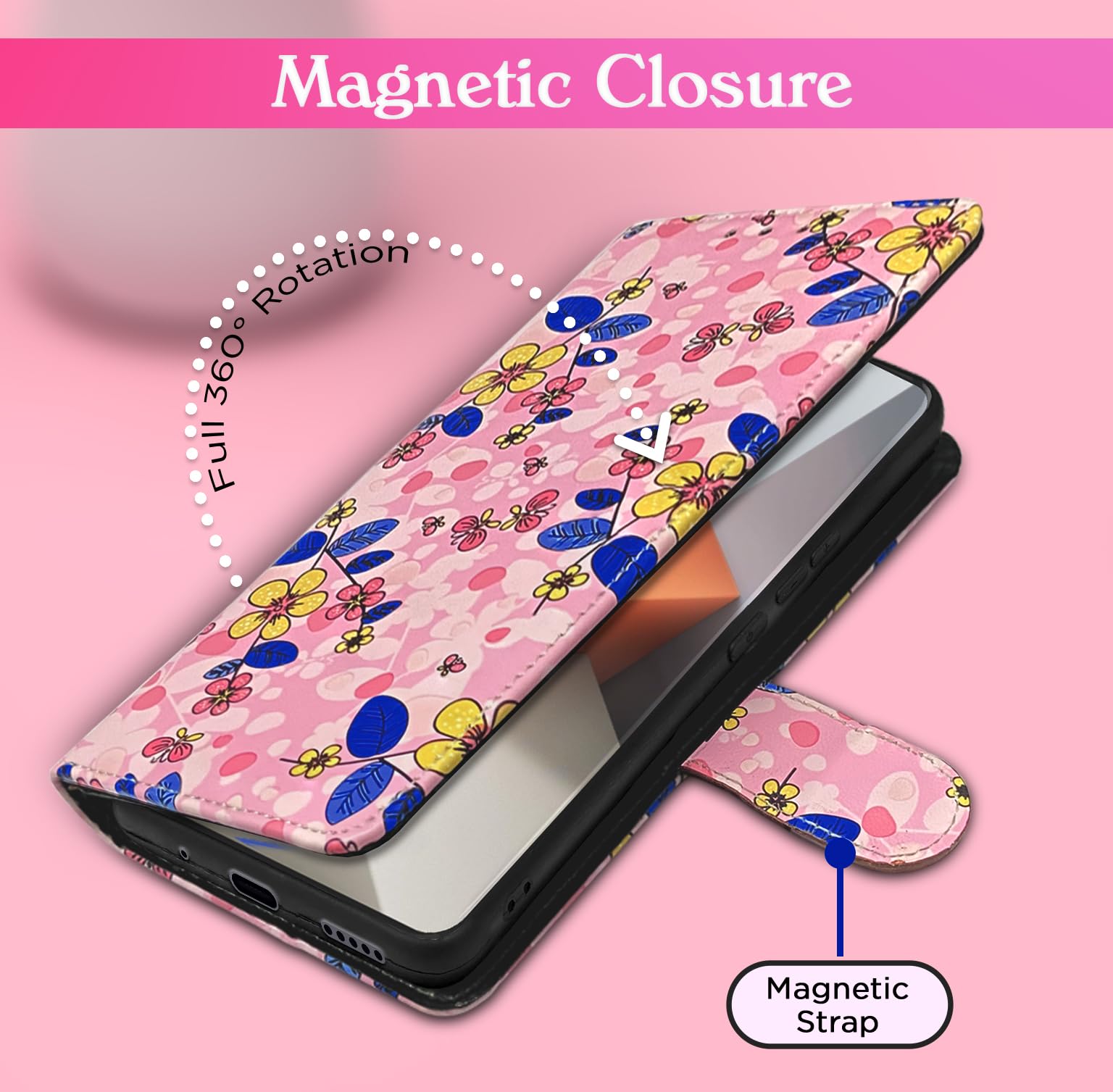 Pink flower Wallet wallet flip cover for Redmi Note 13 Pro Plus 5G – Pikkme – photo 3