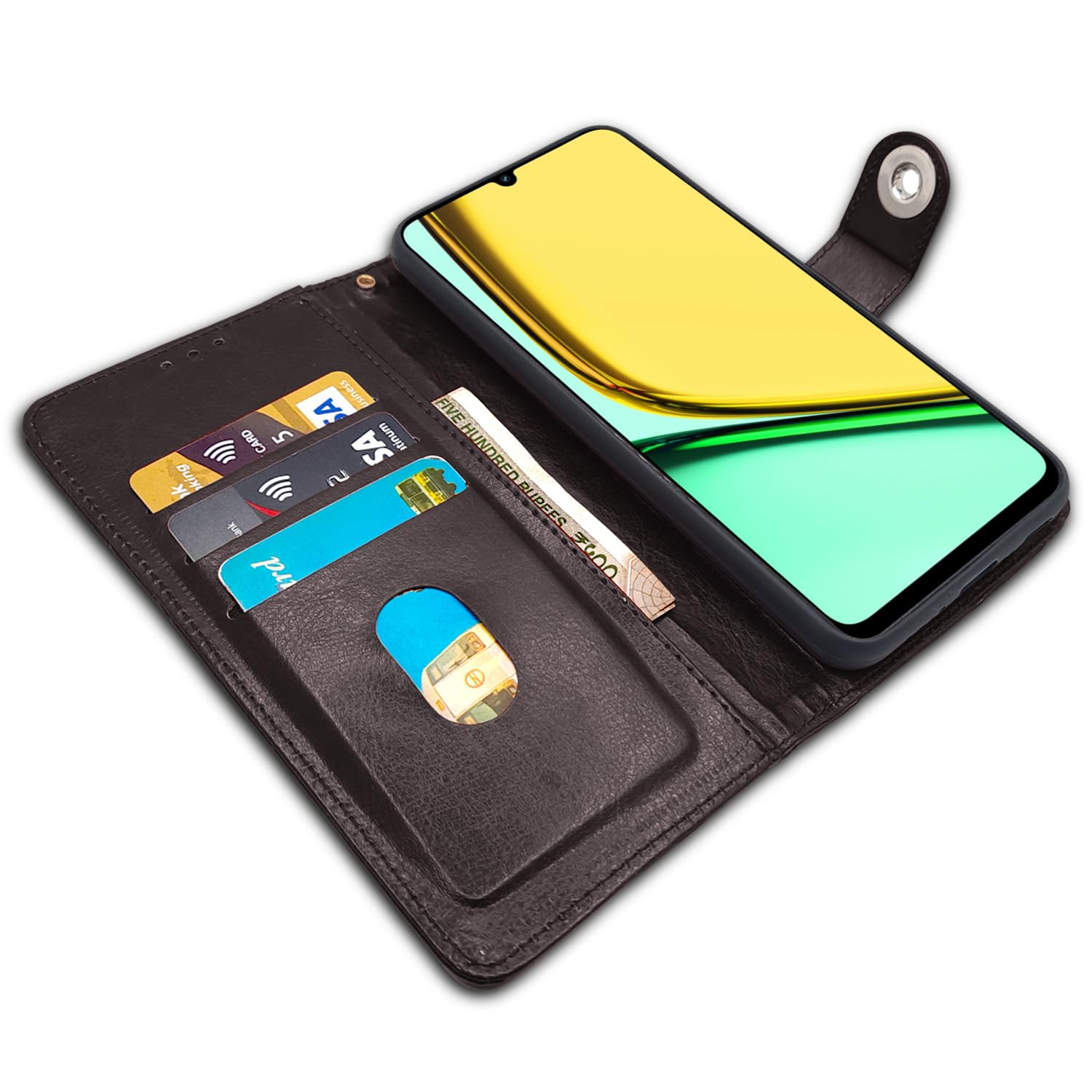 Pikkme Realme C61/Narzo N61 Button coffee wallet flip cover – photo 3