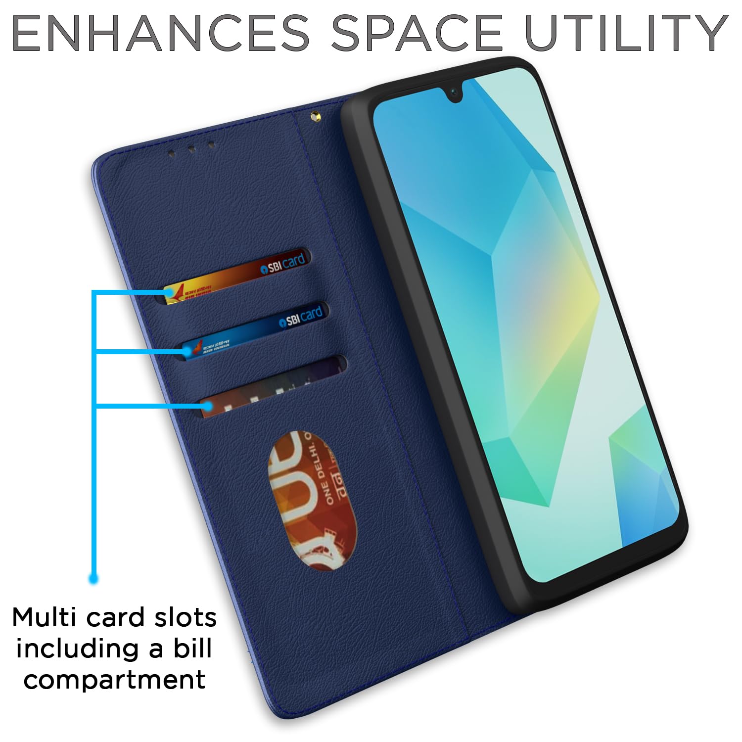 Pikkme Samsung Galaxy A16 5G Premium Leather Magnetic Flip Cover (Blue)